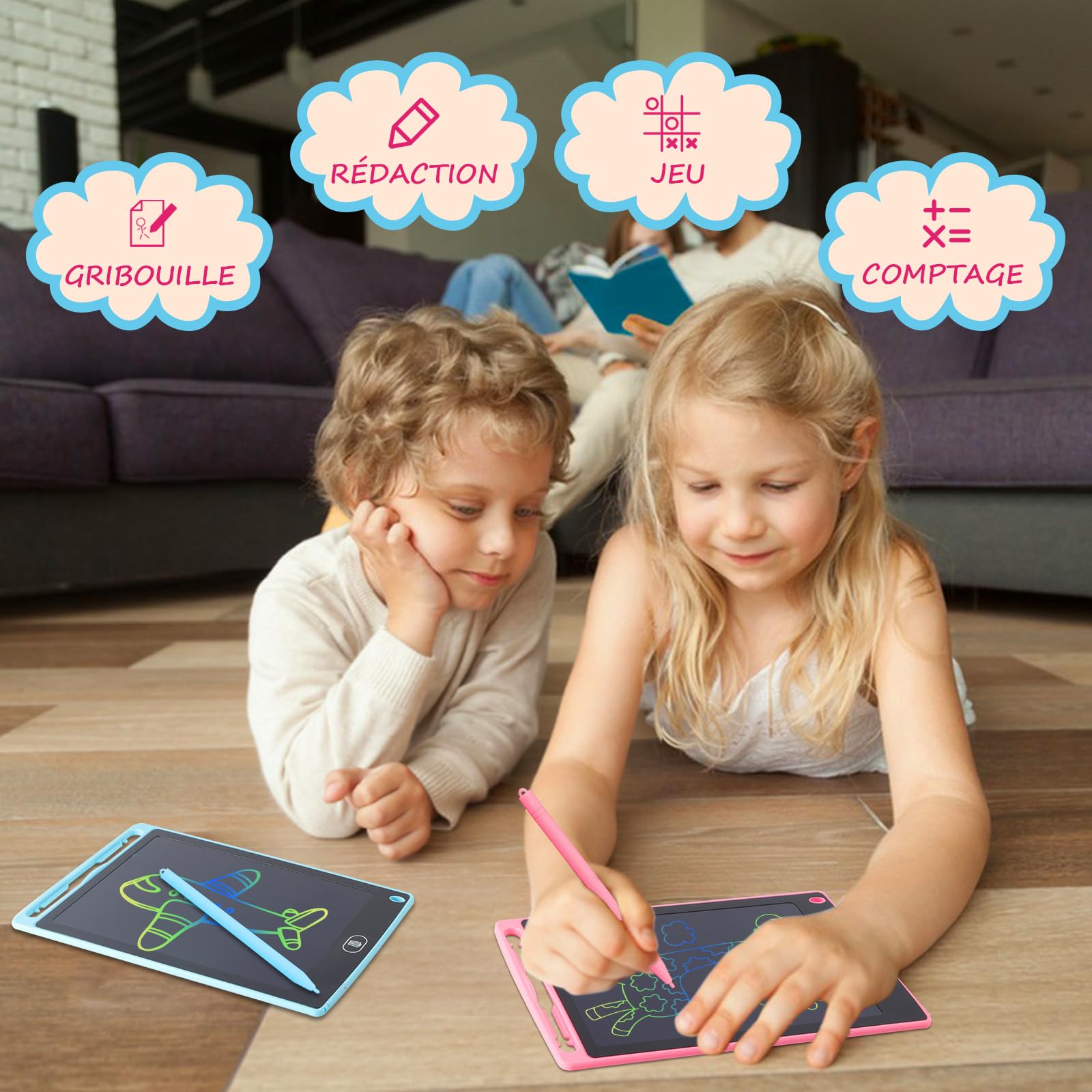 2 Pack 8,5 Pouces Tablette Dessin Enfant, Electight Tablette d'écriture LCD colorée avec Fonction de Verrouillage D'effacement, Anniversaire, Educatif Cadeau pour 2, 3, 4, 5, 6 7 Ans (Rose, Bleu)