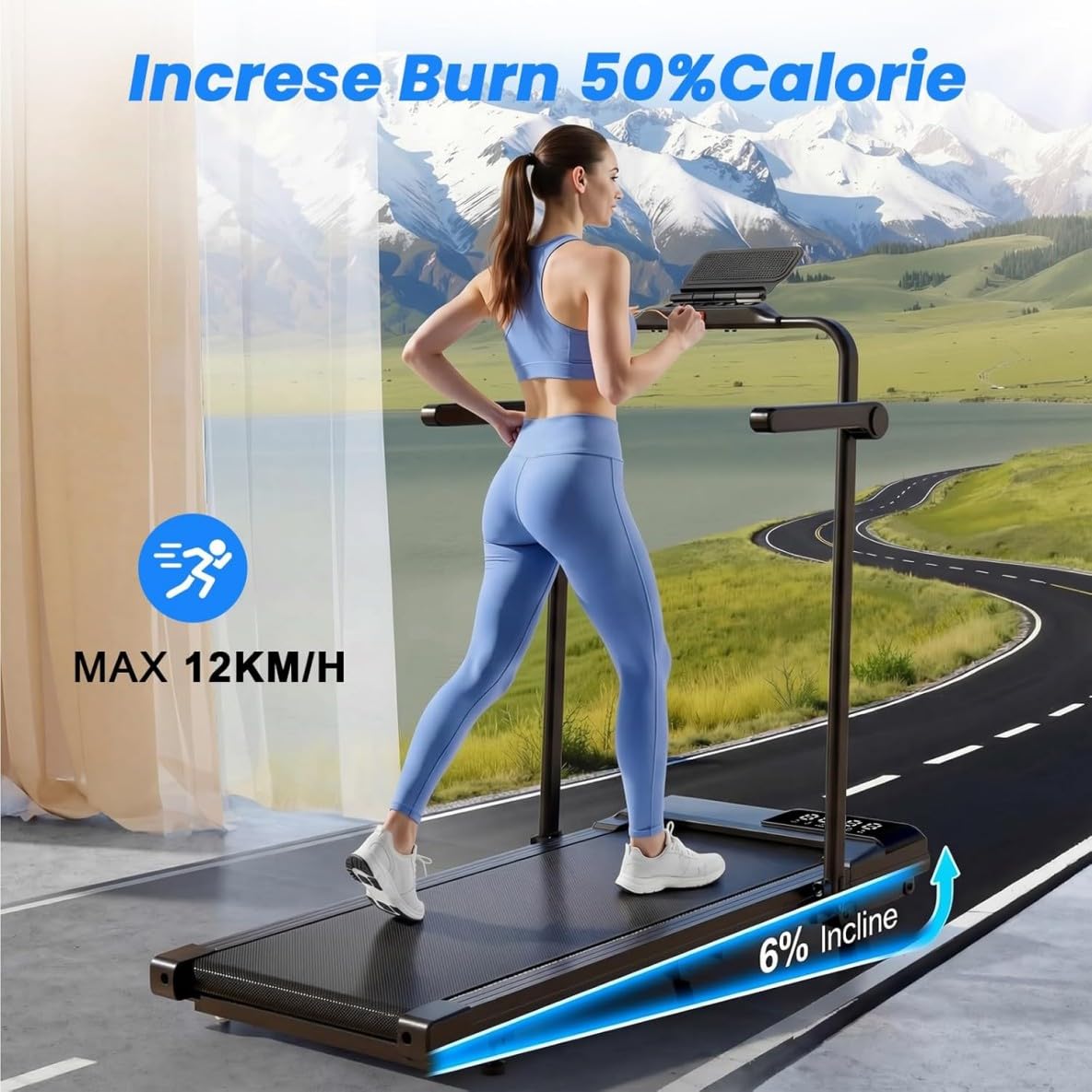 Superun Raceable Tapis Roulant Salvapazio Elettrico con Inclinazione 6%, 3CV Walking Pad,1-12 km/h Tapis Roulant Elettrico Pieghevole con APP Controllo Corsi di Allenamento, Massima di 136 kg