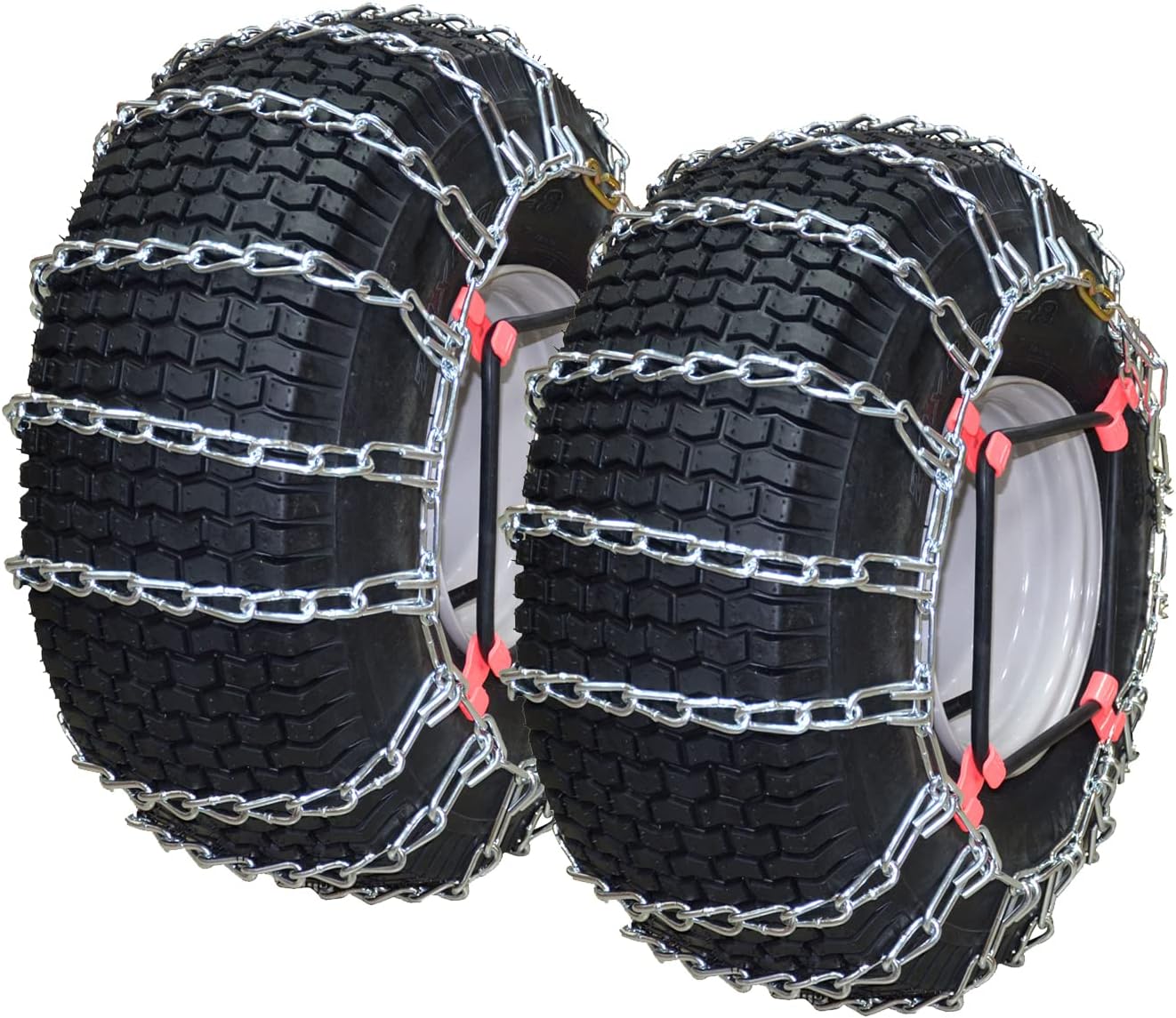 OakTen Set of 2 24x12x12 Tire Chains with Tensioners for Lawn Garden Tractors Mowers and Rider 2-Link Lawn Tractors Tire Chains