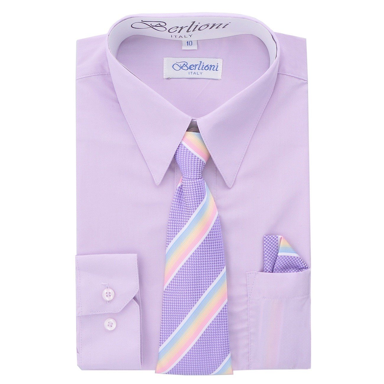 Paragon Stores Boy's Dress Shirt, Necktie, and Hanky Set - Lilac, Size 14