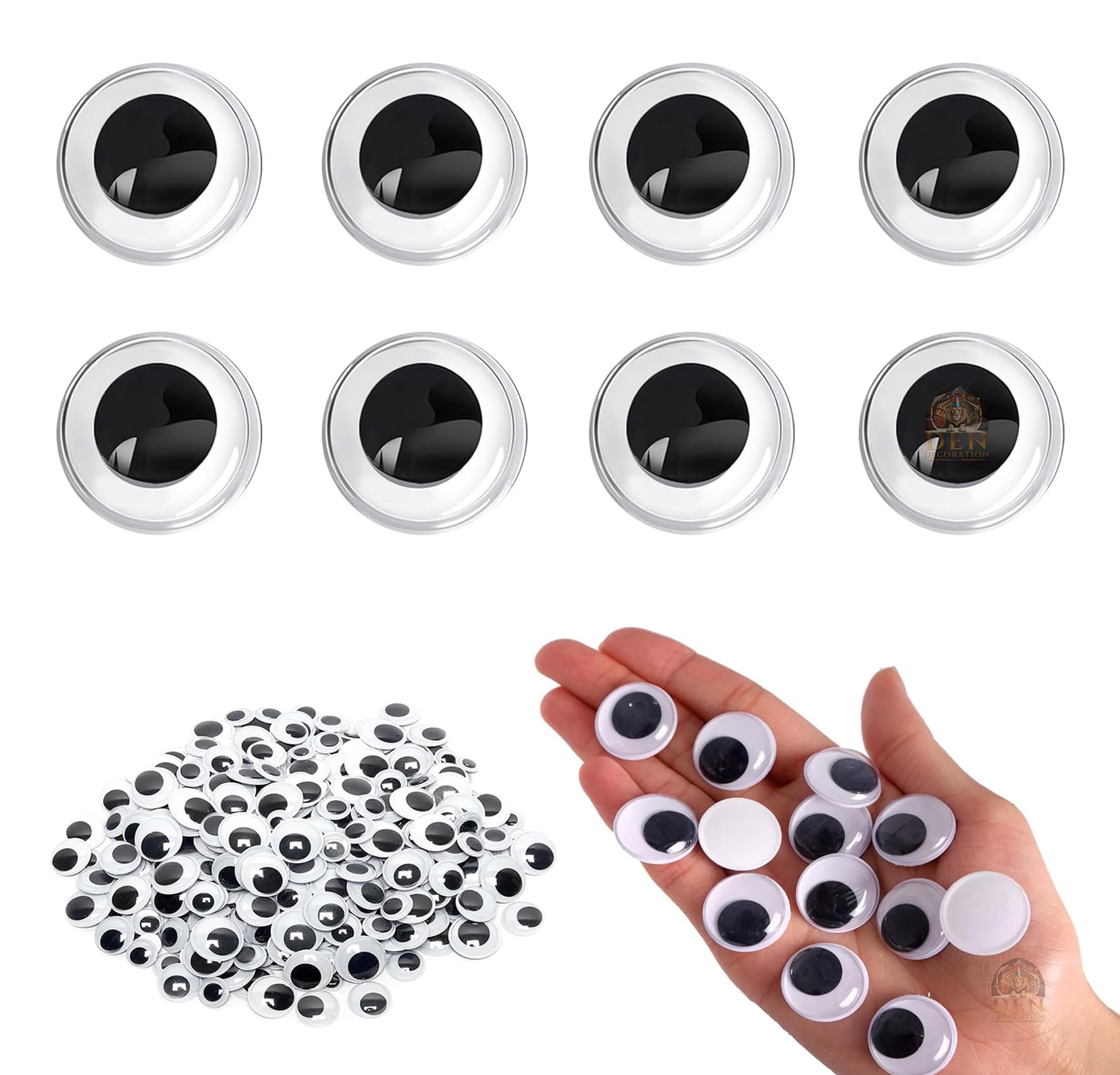 DEN DECORATION Premium Black Wiggle Googly Eyes Round Plastic for Craft (12mm 250 Pieces)