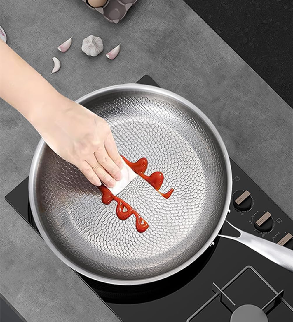 Sartén de titanio martillado Pro con tapa, sartén antiadherente de titanio puro ultraduradera para cocinar, juego de sartenes de titanio puro con calentamiento uniforme (10.25 pulgadas, sin tapa)