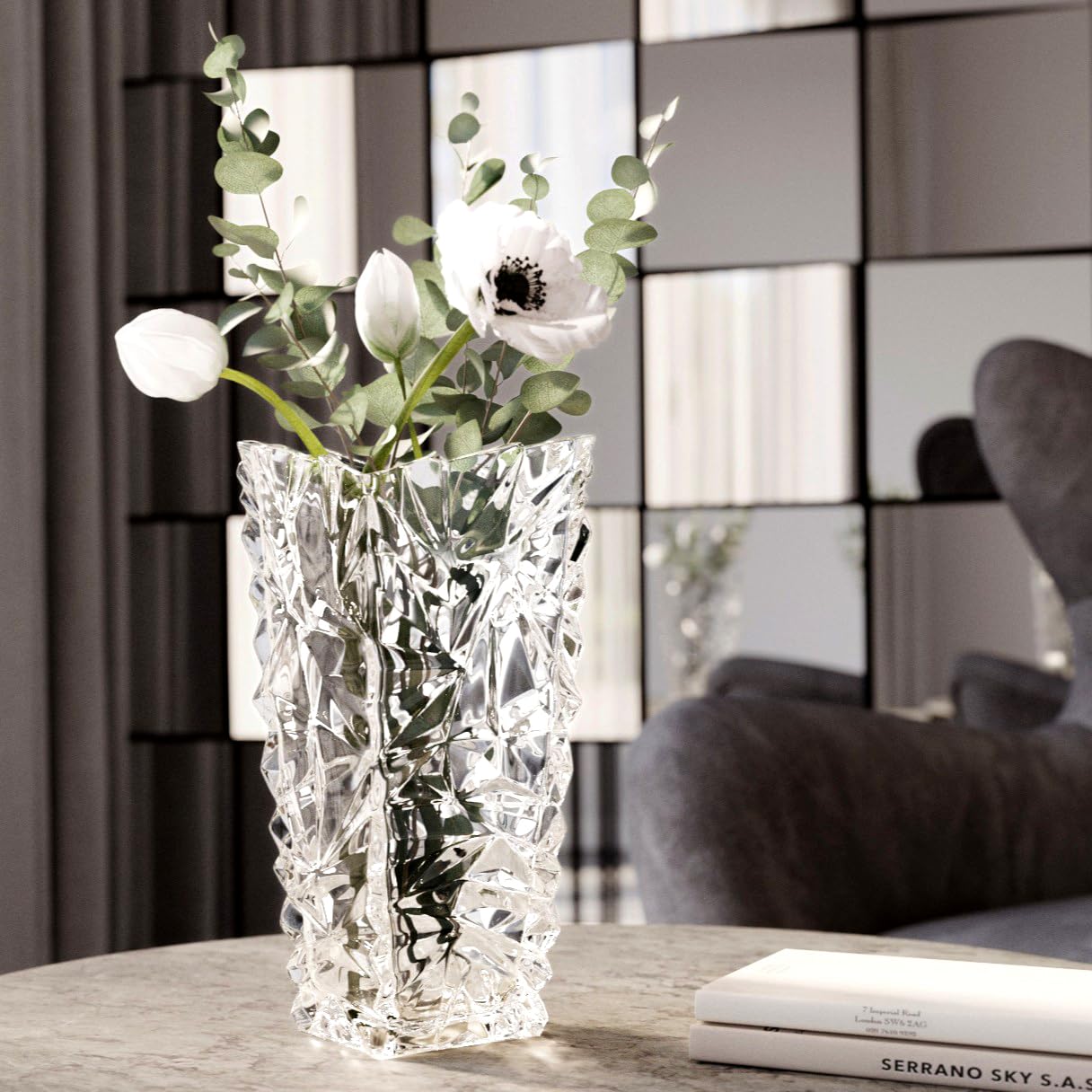Queensway Home & Dining Crystal Look Heavy Glass Bouquet Flower Vase Holder for Home Table Decor Wedding Centrepiece Dining and Living Rooms