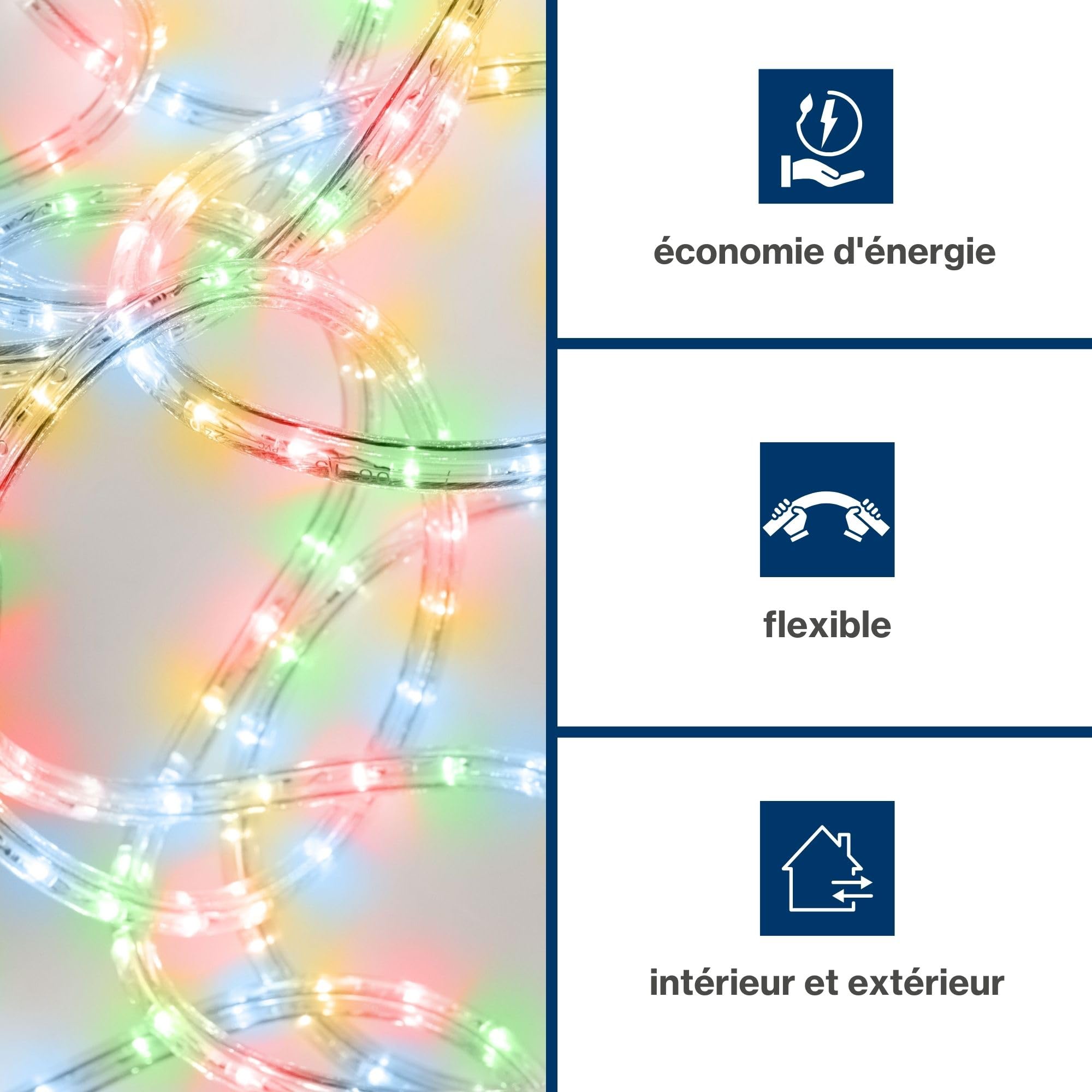 HQ-Power Tube lumineux LED, guirlande lumineuse, tube LED extérieur, cordon lumineux, flexible lumineux, décoration pour intérieur et extérieur, 36 LED/mètre, contrôleur, couleur, 20 m
