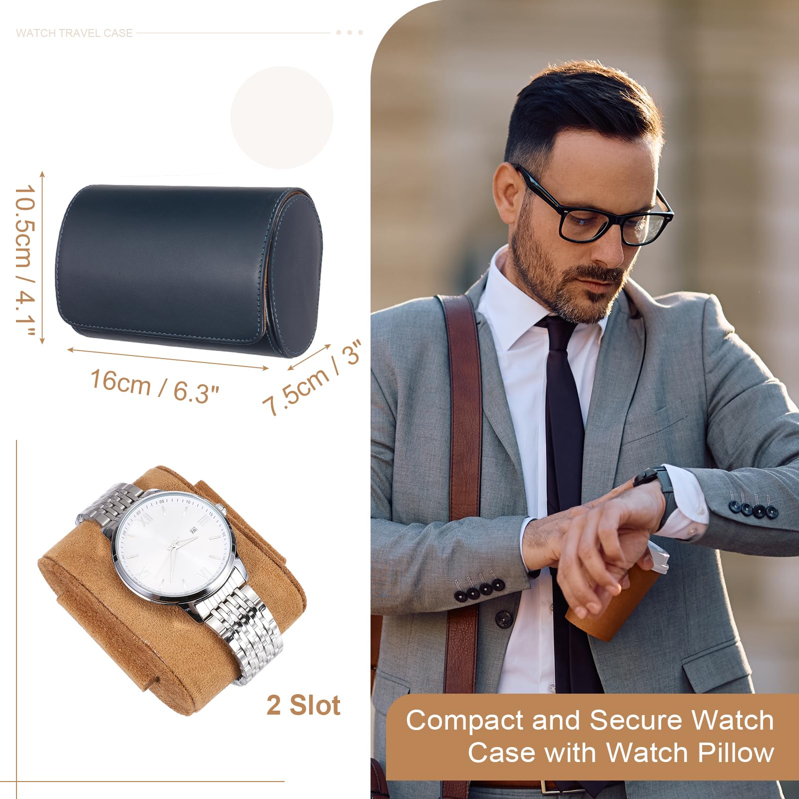 Custodia da viaggio per orologio da uomo in pelle, astuccio arrotolabile per orologio, scatola portaoggetti portatile per orologio, ideale per Natale, compleanno e anniversario, con 2 scomparti (blu