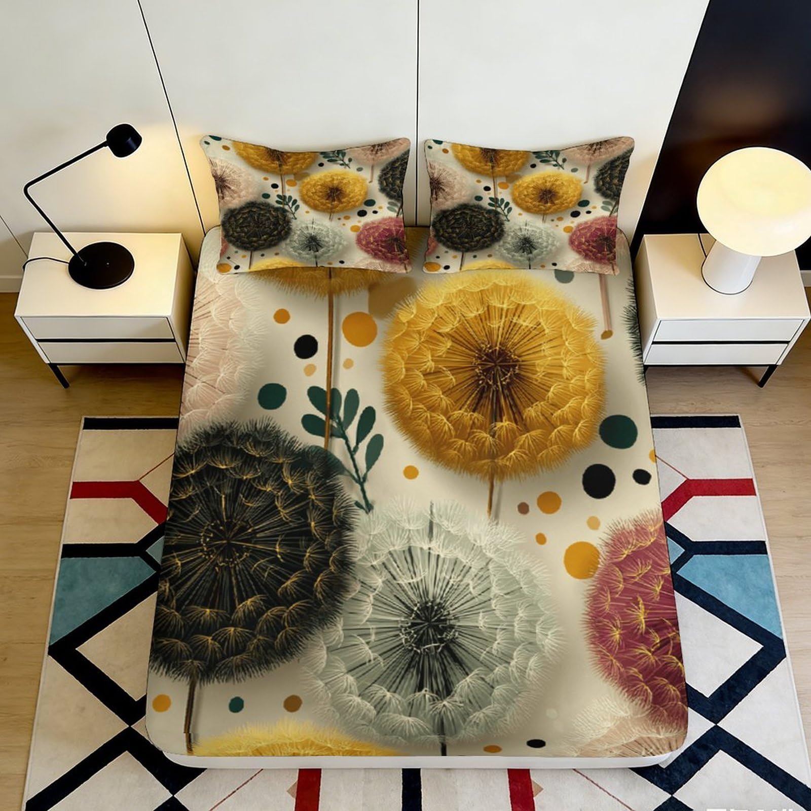 Qjzxknhpgr Style-4 3D Printed Abstract Floral Fitted Sheet Microfiber Soft Yellow Dandelion Mattress Cover For Bedroom Guest Room Decor 90X200x25cm