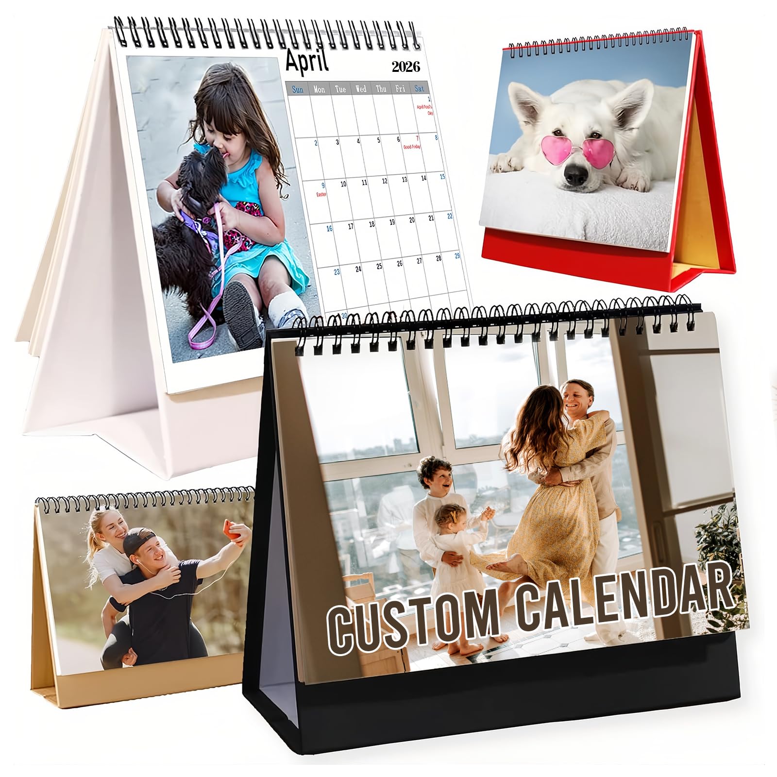 Custom Desk Calendar 2025/2026 Personalized Calendar with Your Own Pictures 12 Months for Office Home Family Desktop Photo Album 8.3" x 6.7"