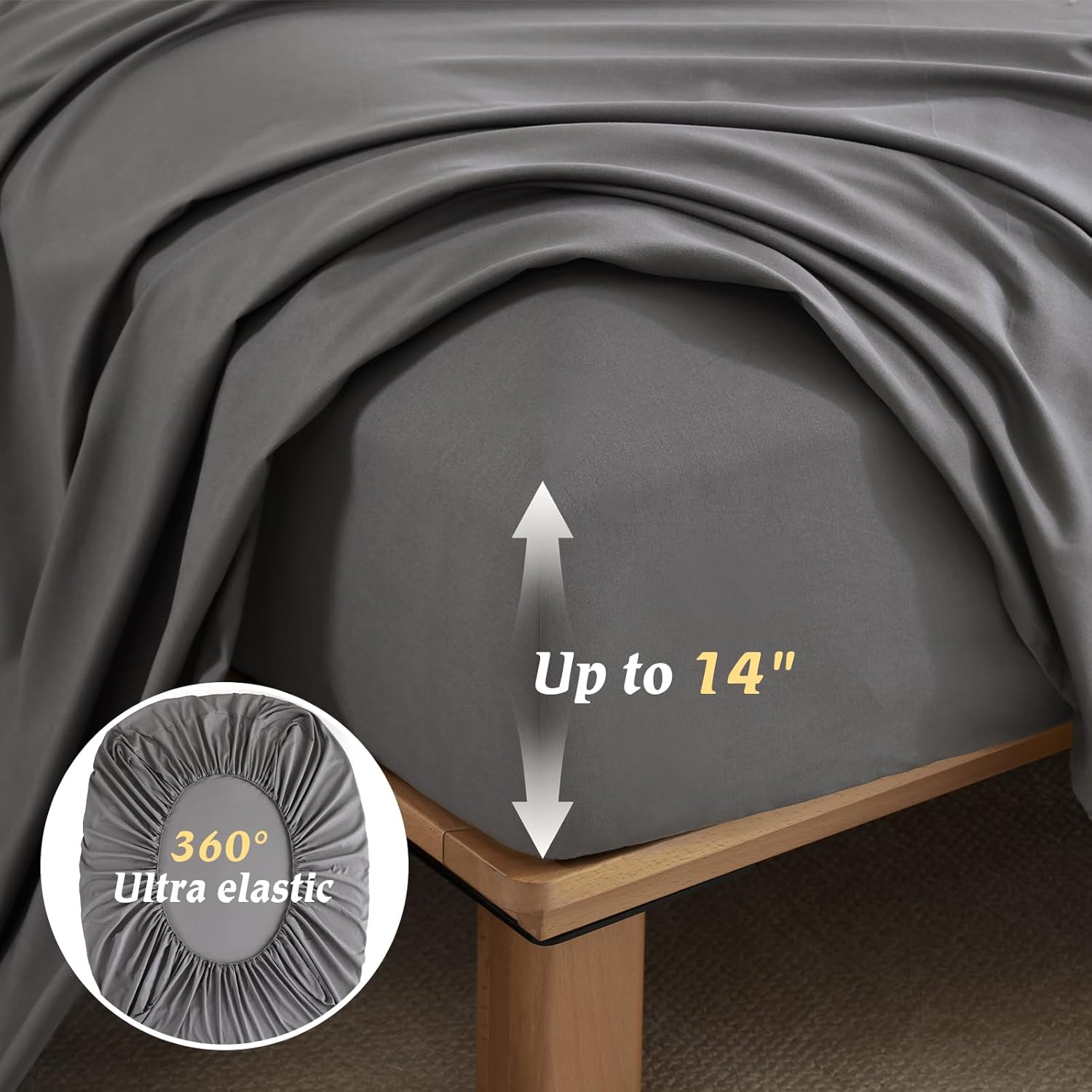 Luxudecor King Comforter Set 7 Pieces Bedding Sets,Gray Floral Comforter and Sheet Set,Soft Microfiber Bed in a Bag for All Seasons (Gray,104"x90") - Image 5