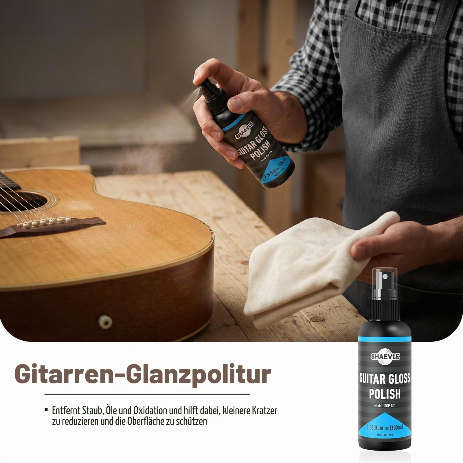 Gitarrenreiniger & Reparatur Set - Pflegeöl, Glanzwachs, Bundpolitur, Gitarren-Werkzeuge, Reinigungstuch, Tasche - All IN ONE Reinigung und Setup für Guitar Bass Ukulele