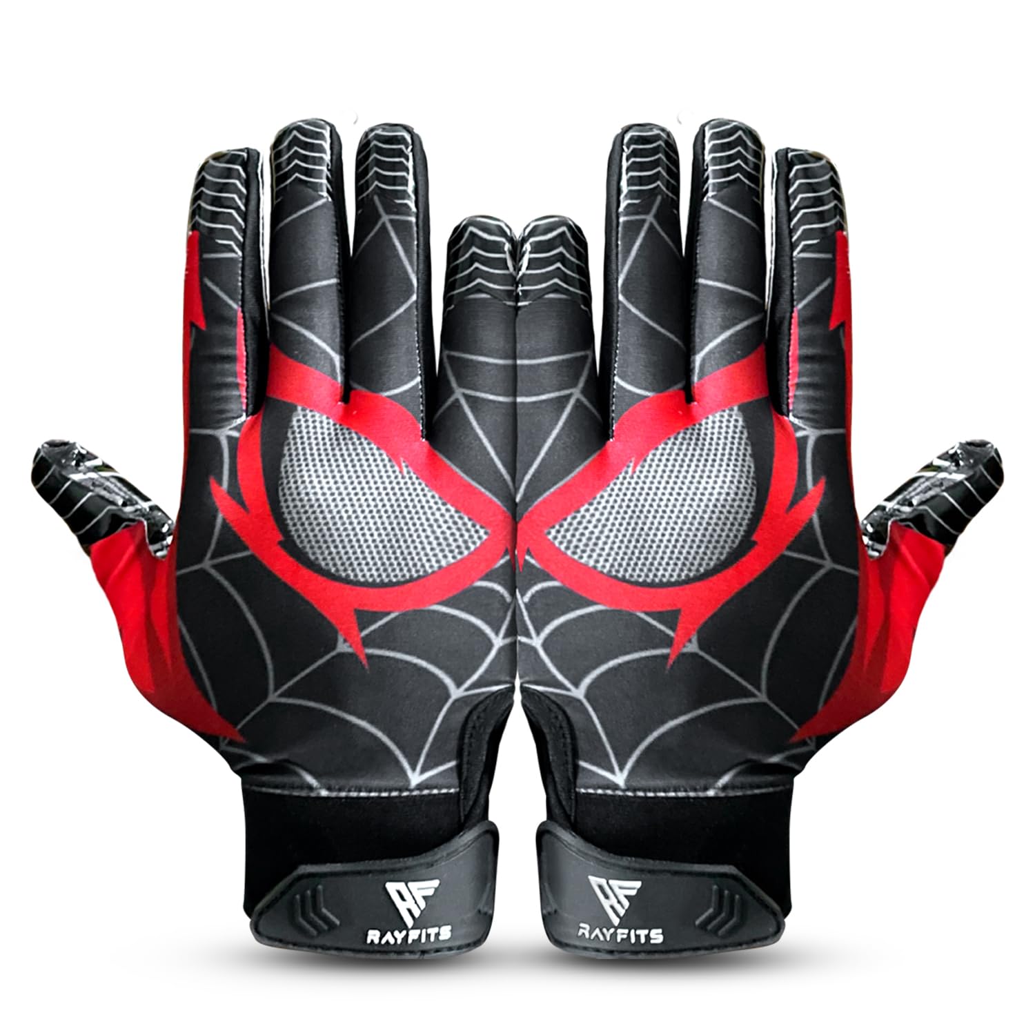 RAYFITS Supar Tacky Grip Football Gloves - Youth & Adult Sizes (Black, Youth Small)