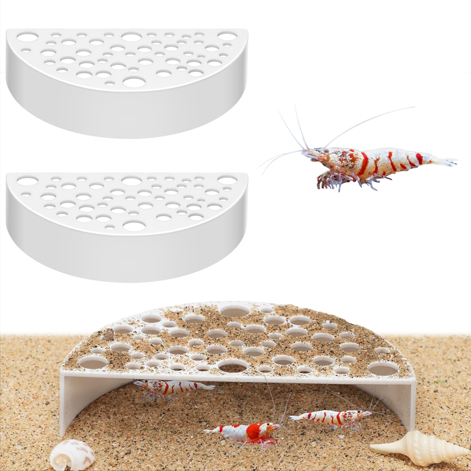 Shrimp Caves for Aquarium, 2 Pcs Shrimp Hideouts, Fish Tunnel for Tank Decor, Secure Shelter for Shrimp, Spacious Fish Tank Cave, Ideal for Juvenile, Adult Shrimps, Brown
