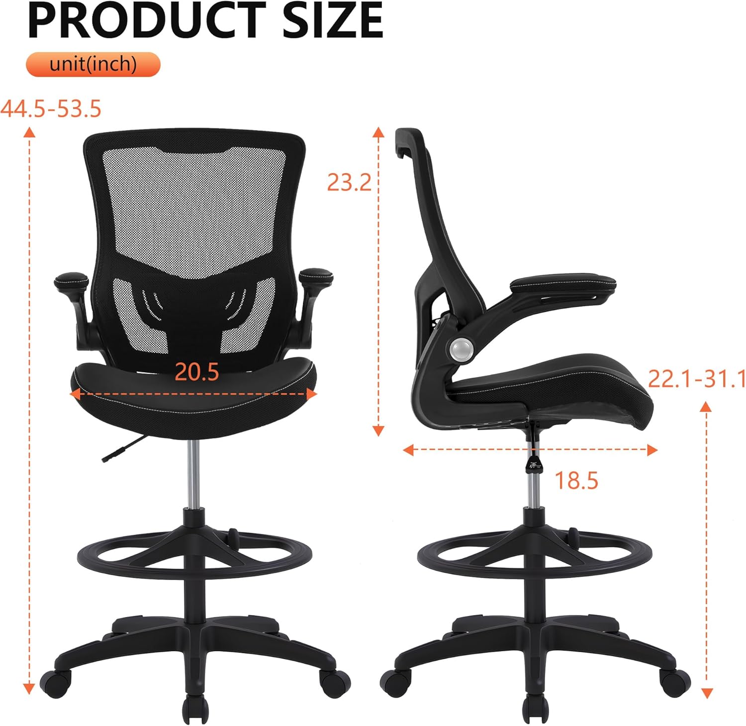 BestOffice Drafting Chair Ergonomic Tall Office Chair Standing Desk Chair with Flip Up Arms Foot Rest Back Support Adjustable Height Mesh Drafting Stool, Black BestOffice Drafting Chair Ergonomic Tall Office Chair Standing Desk Chair with Flip Up Arms Foot Rest Back Support Adjustable Height Mesh Drafting Stool, Black