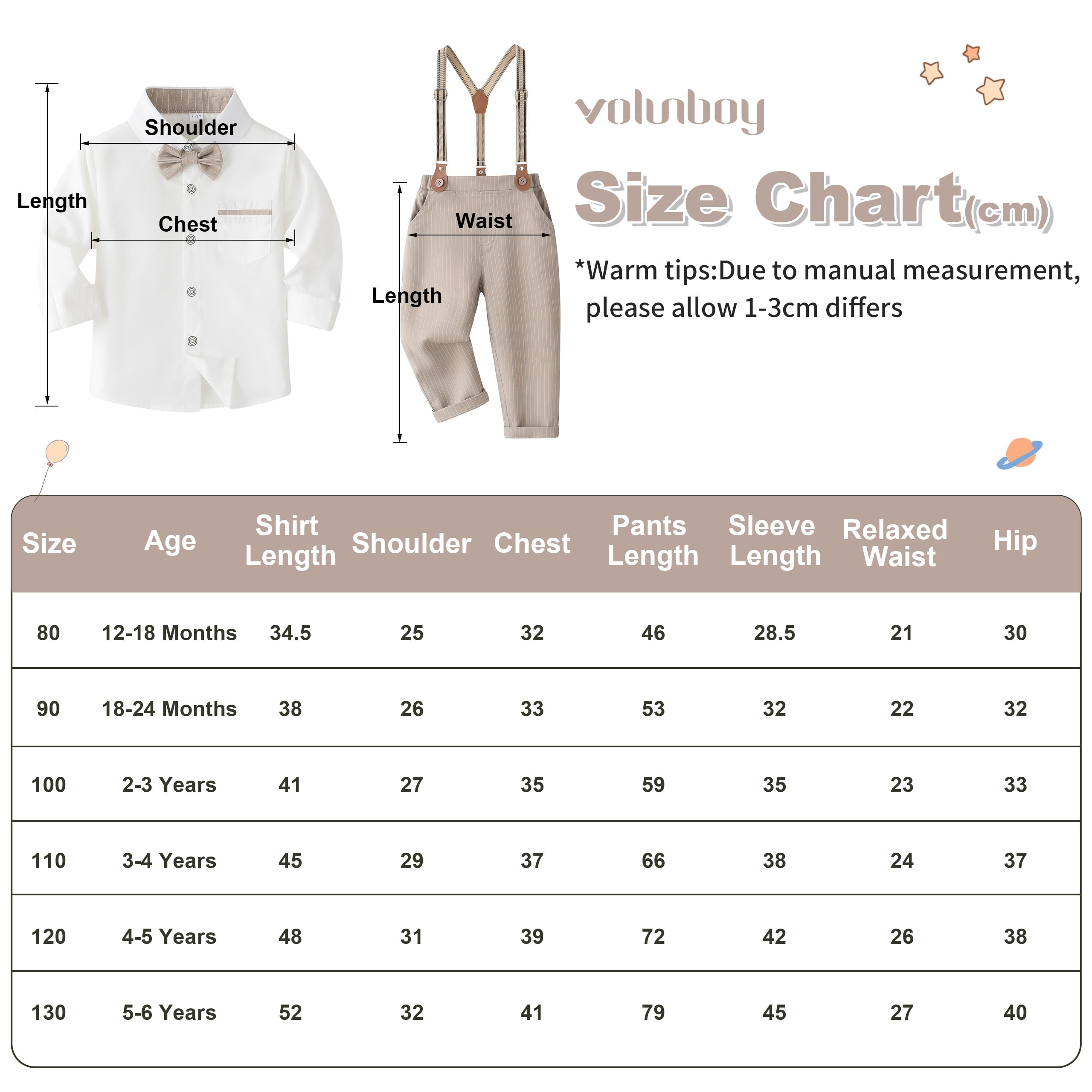 Volunboy Bimbo Neonato Completini e Coordinati Gentiluomo, Camicia Fiocco e Bretelle Pantaloni 4 Pezzi