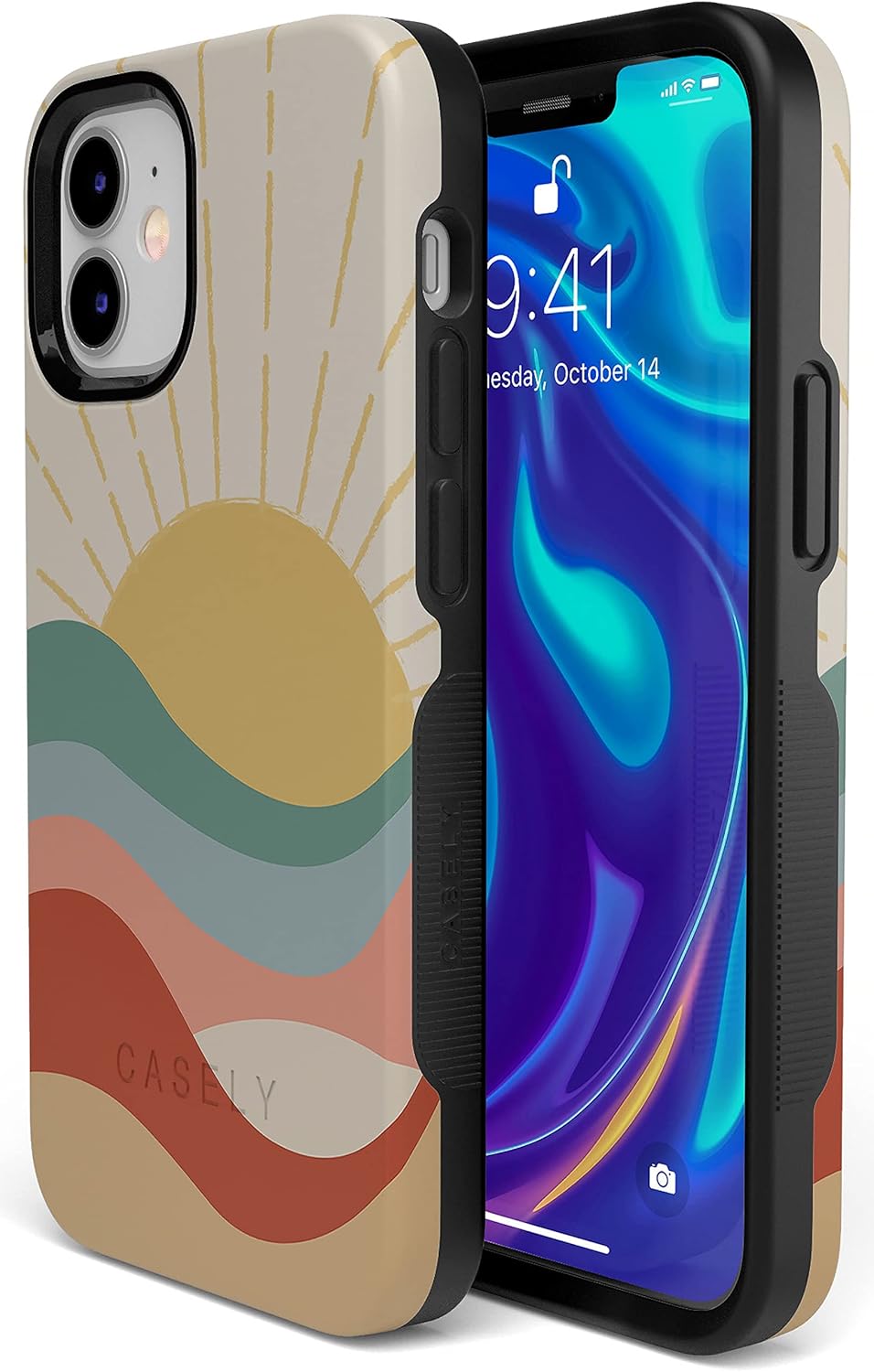 Casely iPhone 12 Mini Case | Here Comes the Sun | Colorblock Sunset | Bold Protective Design | Compatible with MagSafe