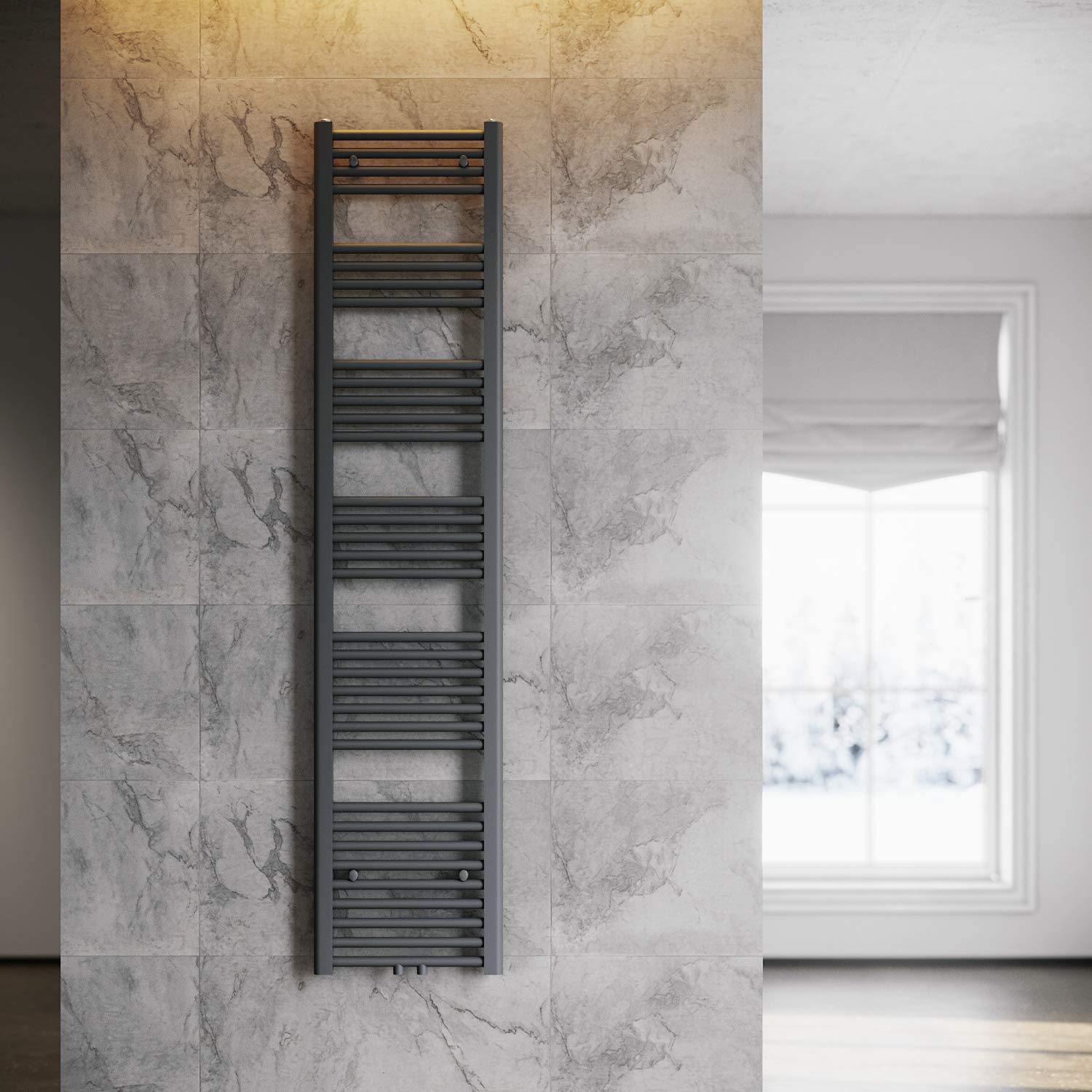 SONNI Grzejnik łazienkowy 1800 x 400 mm suszarka do ręcznika antracyt 765 W design podgrzewacz do ręczników łazienka przyłącze środkowe ogrzewanie