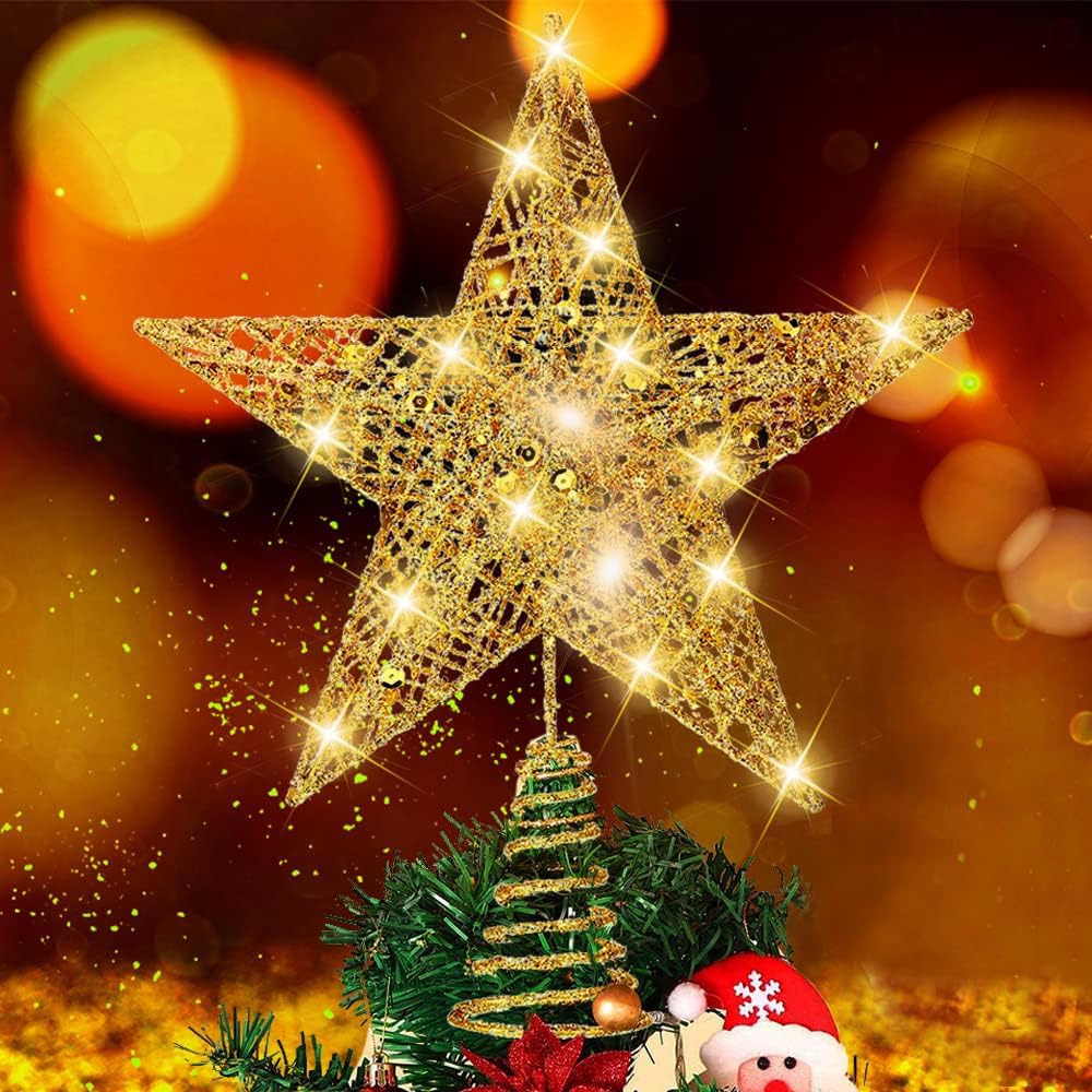 Christmas Tree Topper,Glittered Gold Star Tree Topper,Christmas Tree Decoration,Holiday Party Home Indoor Decororations