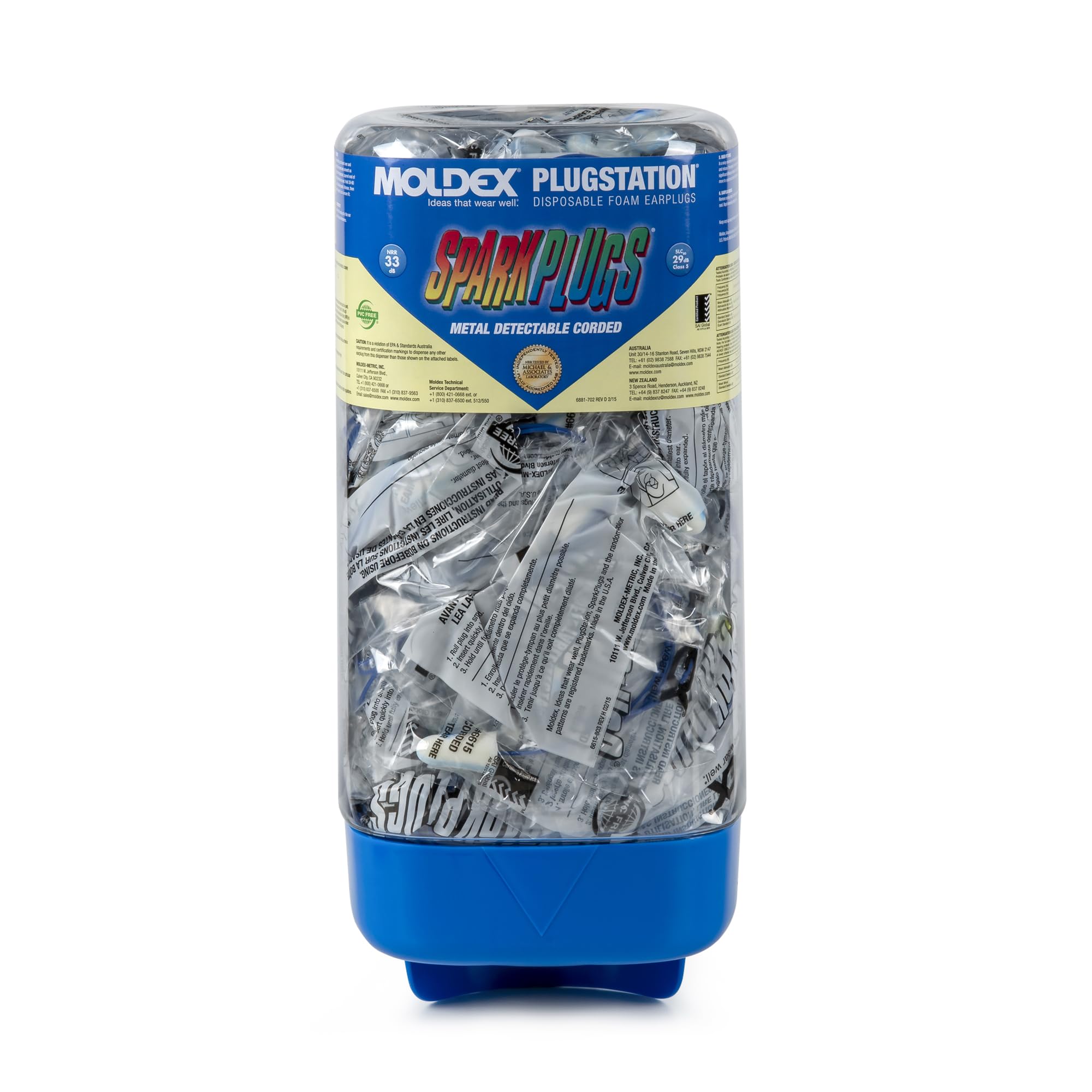 Moldex SparkPlugs(r) PlugStation(r) Metal Detectable Corded Disposable Foam Earplug Dispenser 6881, NRR 33dB