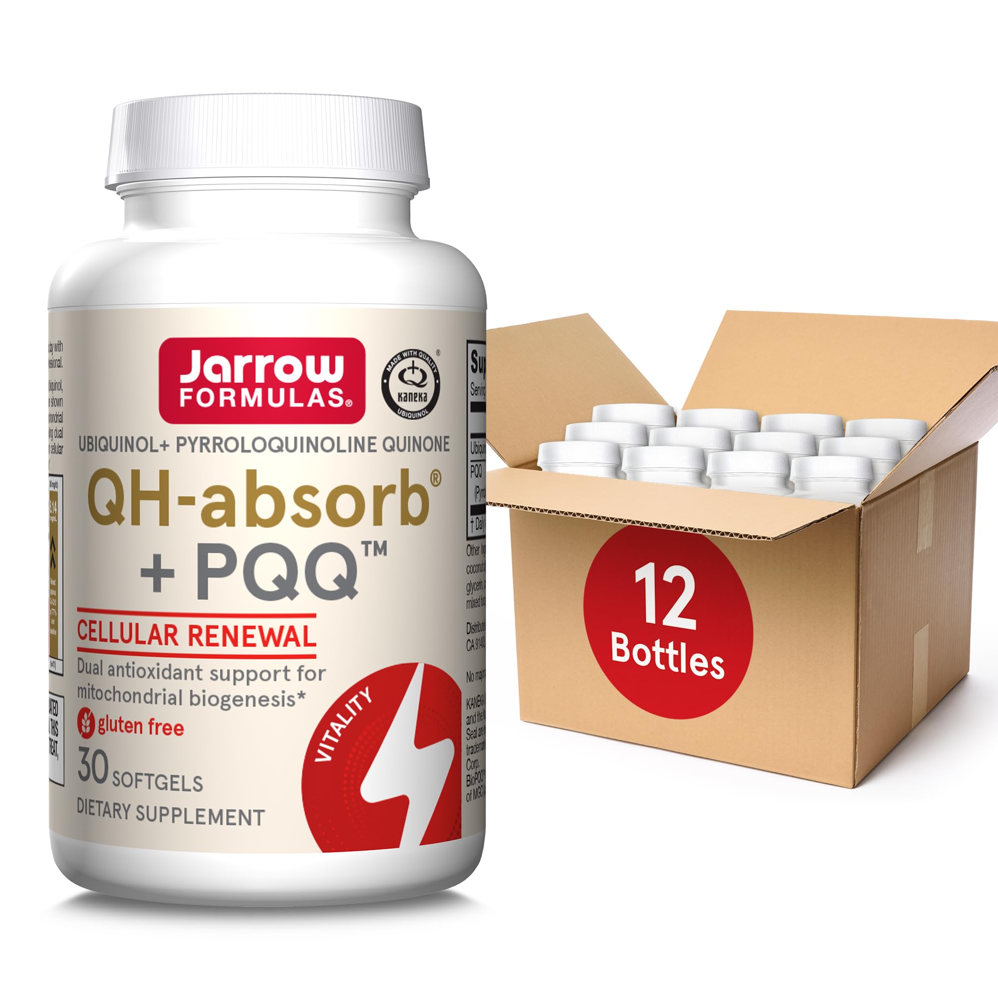 Jarrow Formulas QH-Absorb + PQQ, Dietary Supplement, Antioxidant Support for Mitochondrial Biogenesis, Cellular Energy Production and Cardiovascular Health, 30 Softgels, 30 Day Supply (Pack of 12) 30 Servings (Pack of 12)