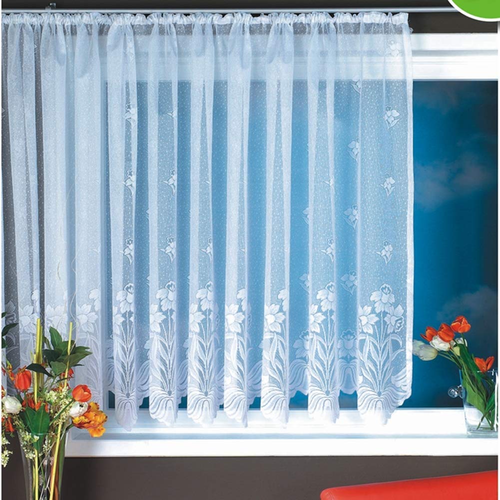 Voile rideaux isolant visuel et lumineux jacquard dentelle broderie sheer blanc chambre