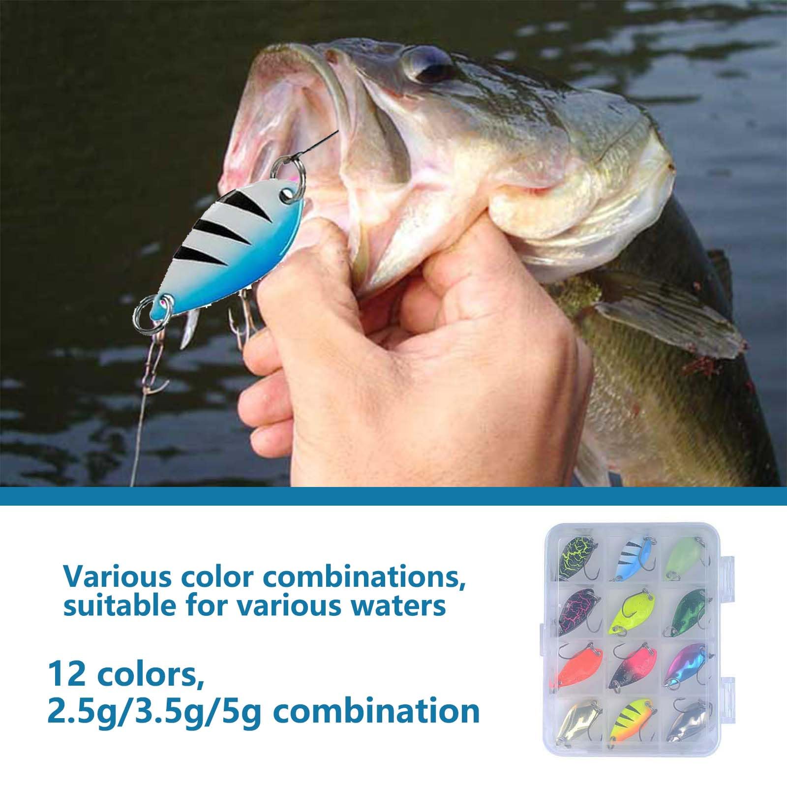 Kit 12 Pezzi Spoon Trout Area, Esche Artificiali 2.5g 3.5g 5g, Accessori per Pesca Alla Trota, Set di Esche in Metallo Cucchiaini per Lago