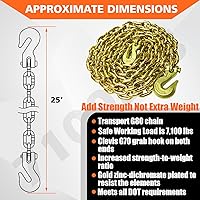 Vista 6 de G80 Cadena de Transporte con Tensor de 3/8 Pulgadas x 25 Pies Cadena de Seguridad/Tensor con Ganchos de Agarre Clevis 7,100 libras Carga de Trabajo