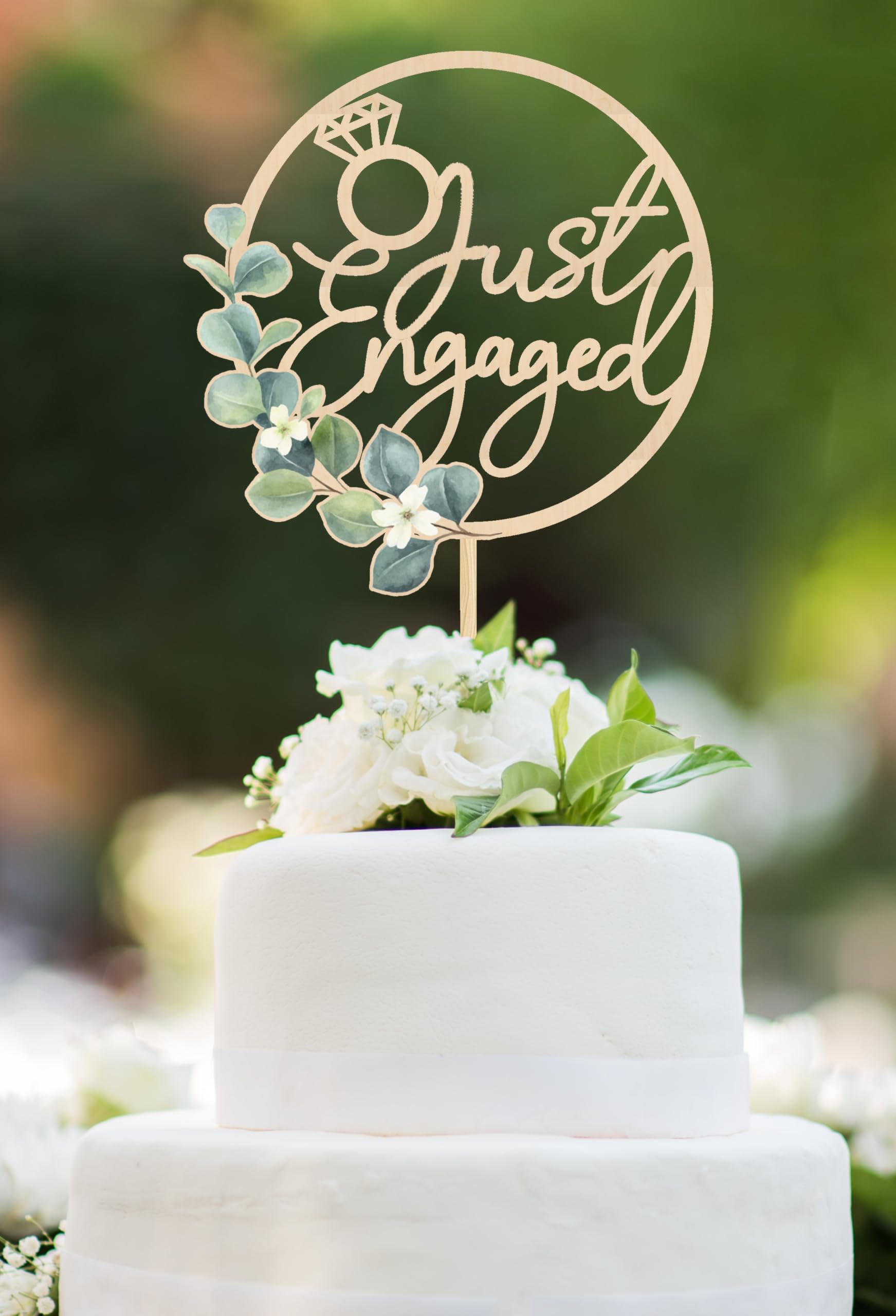 Wooden Engage Cake Topper for Engagement Party Decorations, Greeny Rustic Brand