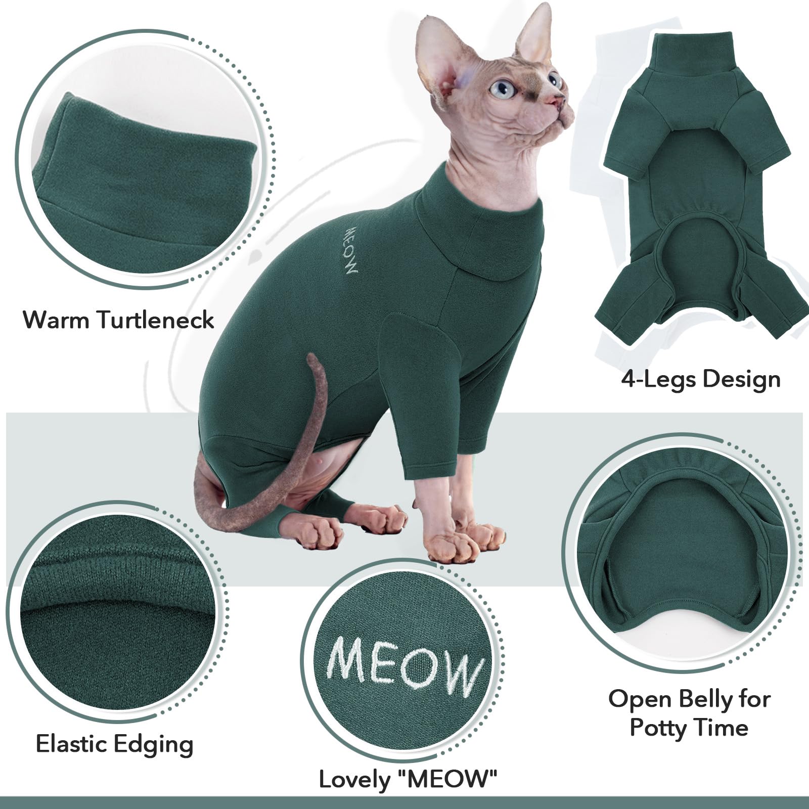 Cat Pullover, Cat Warm Jumper Kitten Pullover Small Cat Jacket(Dark Green, S) - Image 4