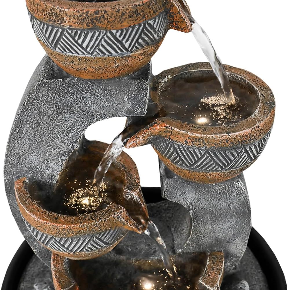 15.7''H Tabletop Water Fountain with LED Lights - Peaceful and Relaxing Water Sound - Small Desktop Waterfall Fountain for Home and Office Decoration