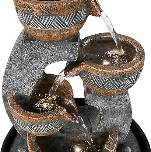 Miniatura 6 de Fuente de agua de mesa de 15.7 pulgadas de alto con luces LED, sonido de agua tranquilo y relajante, pequeña fuente de cascada de escritorio para