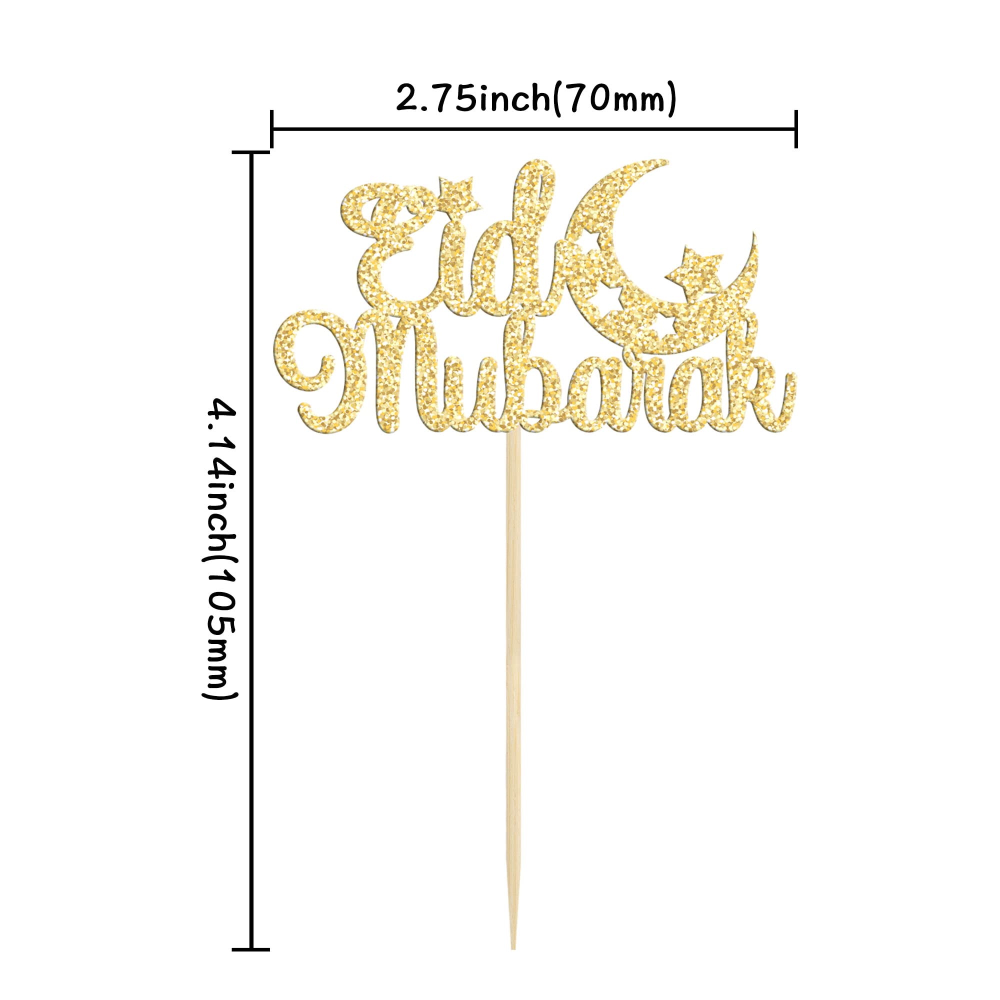 Gyufise 24Pcs Eid Mubarak Cupcake Toppers Gold Glitter Moon Star Ramadan Kareem Cupcake Picks Decorations for Eid Islamic Muslim Theme Party Supplies - Image 2