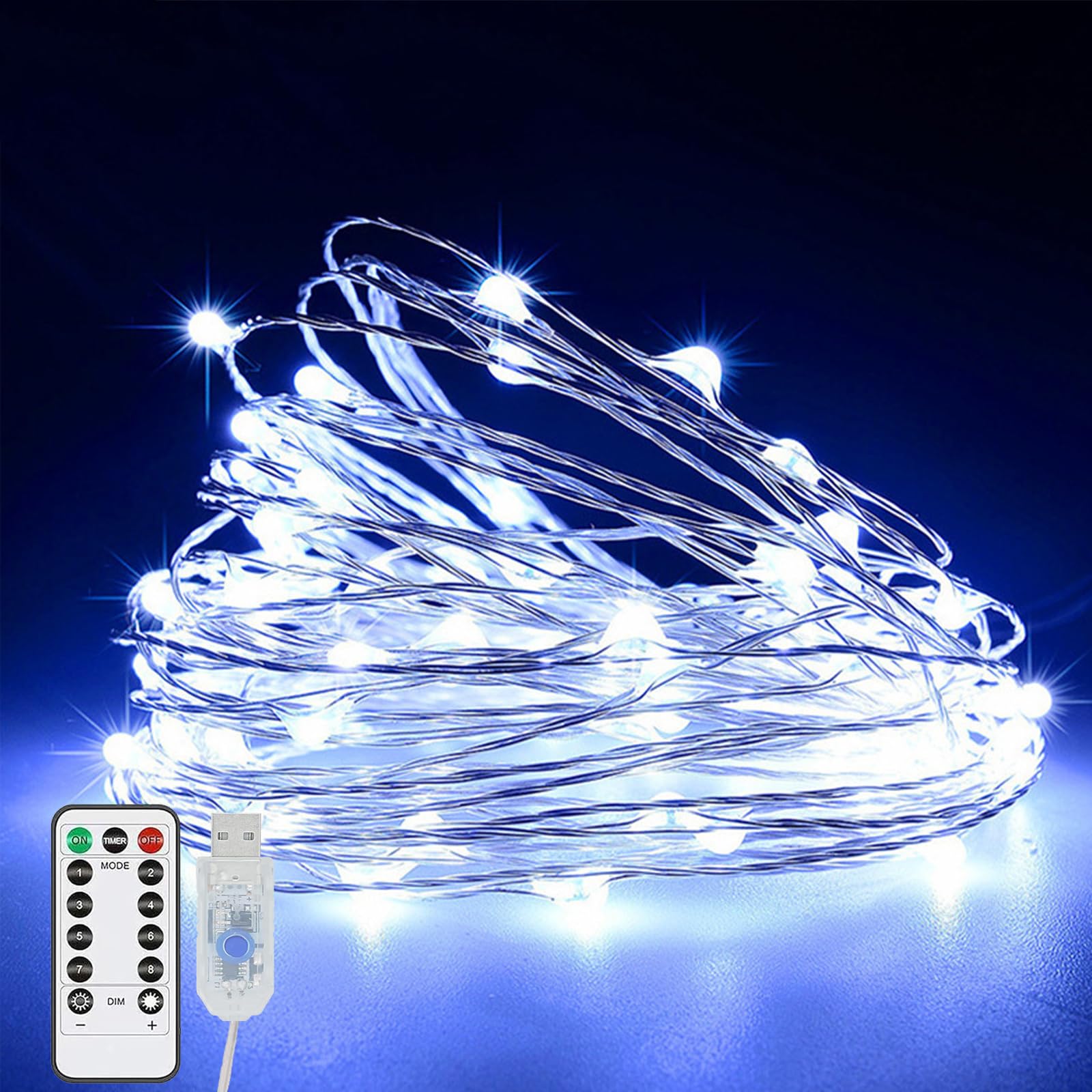 Koboko LED Lichterkette mit USB, 5M 50 LED Kupferdraht Lichterkette mit 8 Modi, Weiß Lichterketten Innen Außen, Dekorative Lichter für Schlafzimmer, Garten, Weihnachten, Hochzeit, Geburtstagsdeko