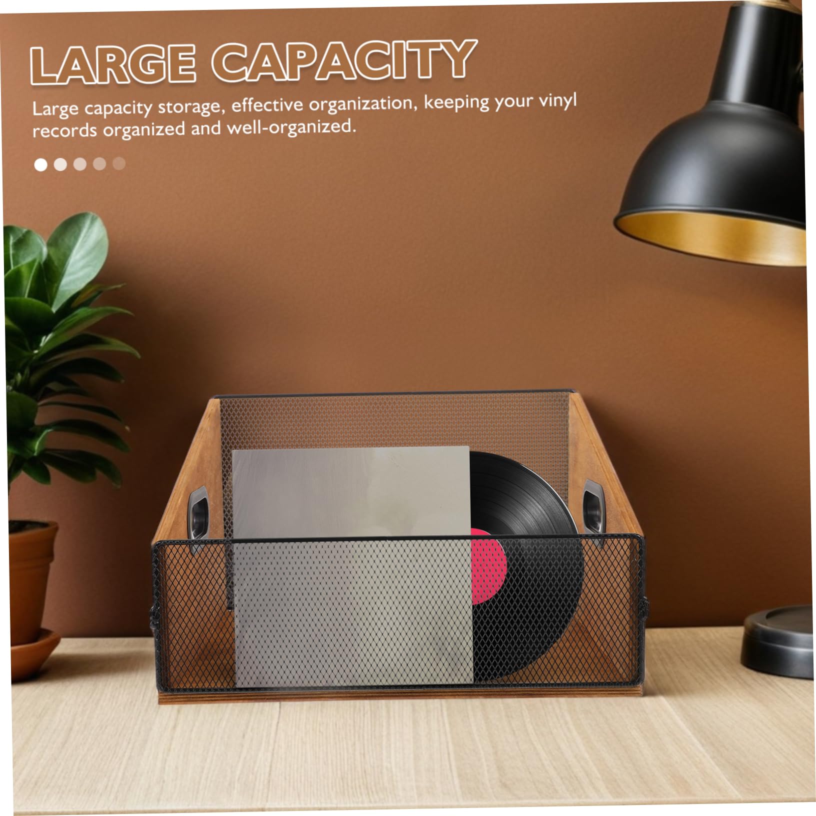 DOITOOL Cassa Porta Dischi in Legno Massello con Manici Organizer per Vinili e File Scatola Solida per Soggiorno e Studio Scatola Resistente per Album e Riviste