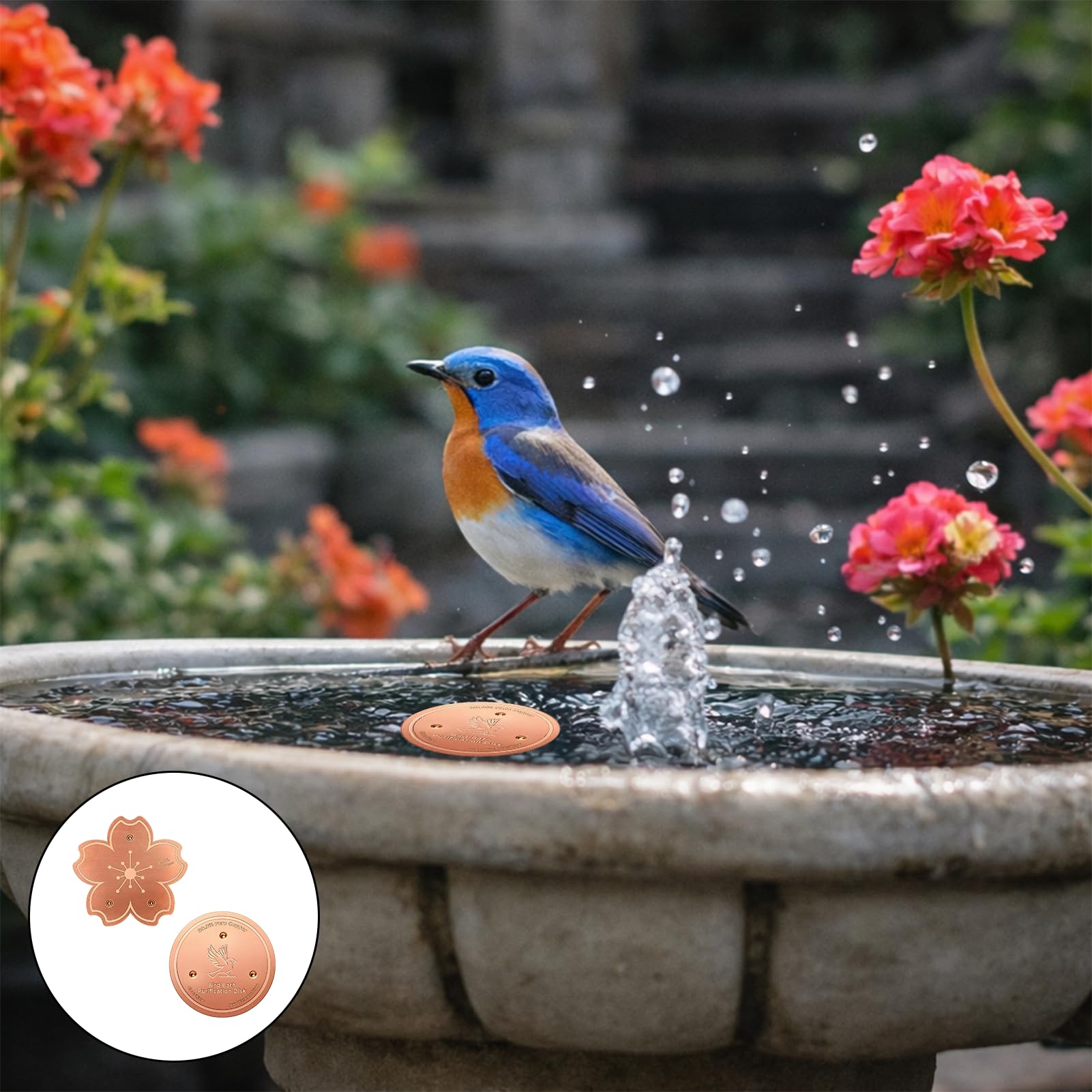 2 Pack Pure Copper Purification Disk, Bird Bath Bowl Flat Round for Bird Bath Clean, Disk for Physical Safe Clean Water All-Season, Fit for Outdoor Birdbaths & Bowls Birdbaths Fountains etc — view 6