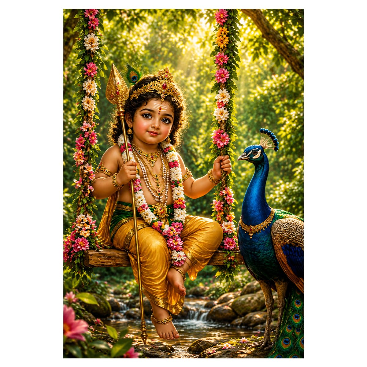 Lord Murugan Bala Murugan Wall Poster | Kartikeya with Peacock HD Wall Decor | Premium Self Adhesive Waterproof Matte Finish Vinyl Poster | Spiritual Hindu Wall Art | A3 Size (29.7 x 42 cm)-image-11