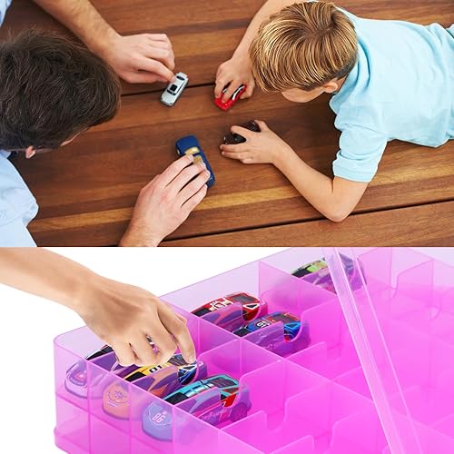 Miniatura 7 de HeIiLan Estuche organizador de almacenamiento de autos de juguete para autos Hot Wheels  Soporte de contenedor de transporte de doble cara para