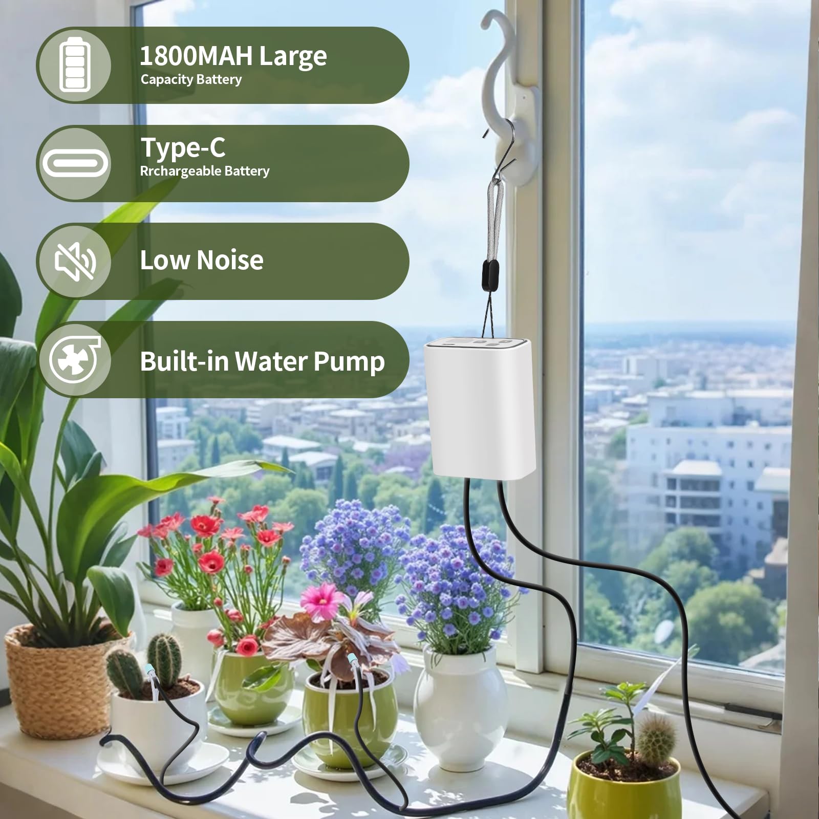 GuKKK Automatisch bewateringssysteem voor binnen voor tuin, doe-het-zelf druppelirrigatieset, bestuurd met 10 m slang, tuinirrigatiesysteem, auto/ handmatig/smart mode voor balkon, 10 potplanten