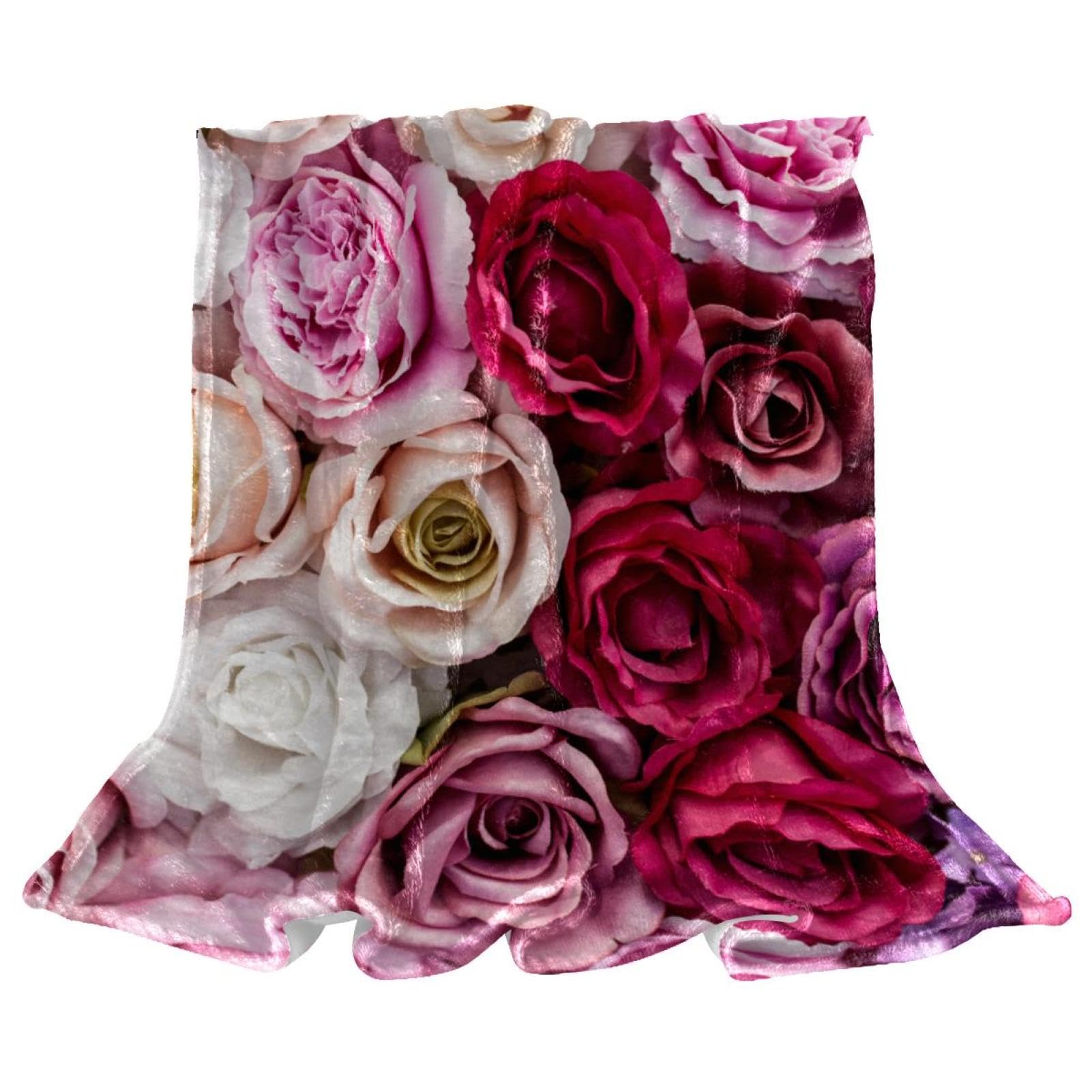 Couverture de lit polaire rose floral plaid canapé salon chaud 150x100cm