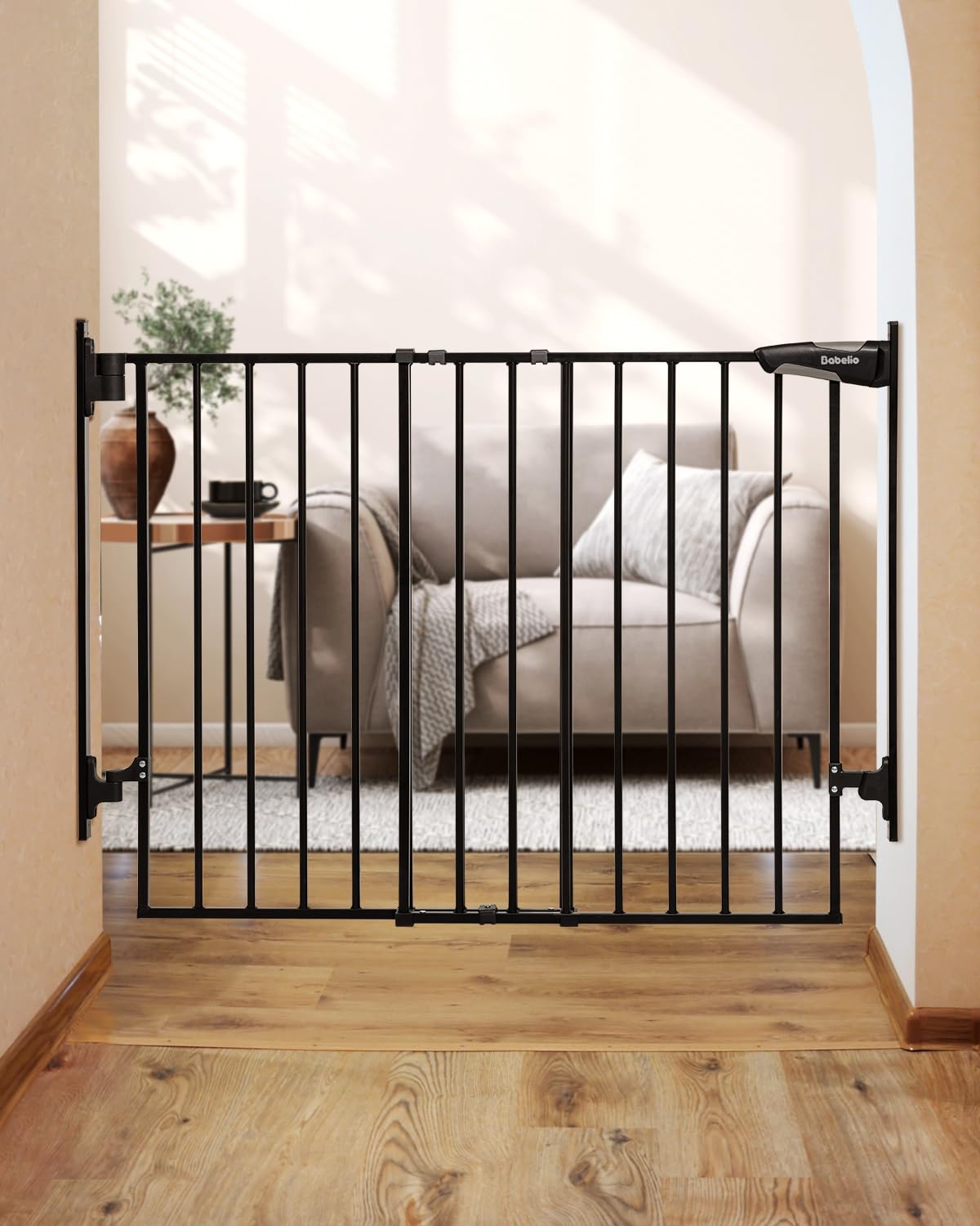 Babelio 27-45" No Bottom Bar Baby/Dog Gate with Easy Installation, 2-in-1 Auto Close Design, Suitable for The House, Stairs, and Doorways, Safety Pet Gates with Large Walk-Thru Door, Black Black - D8 27-45" W, 28" H