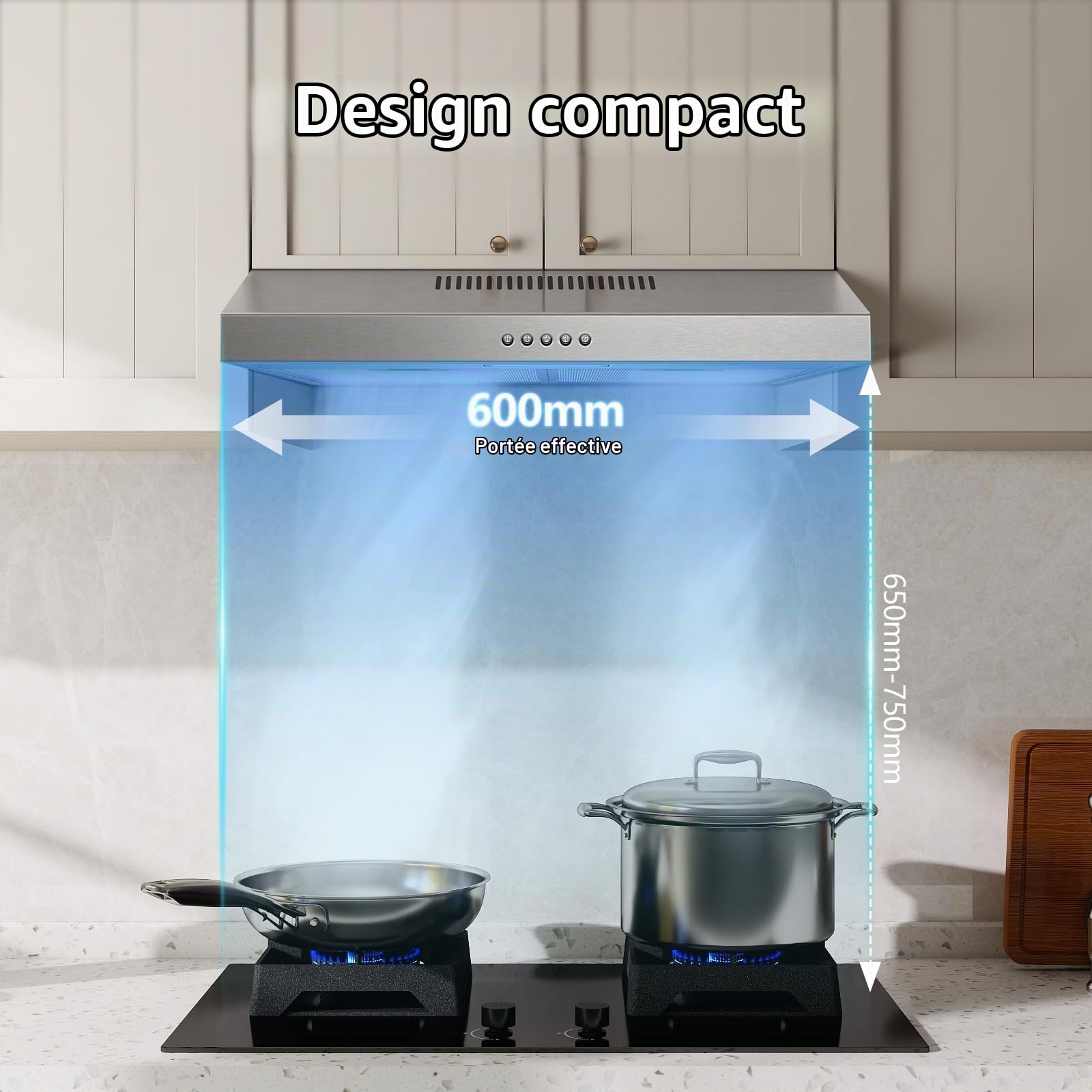 TopStrong Hotte aspirante 60cm sous comptoir, hotte aspirante 60cm air circulant/air évacué 201 m³/h, avec filtre à charbon actif CF-D, acier inoxydable