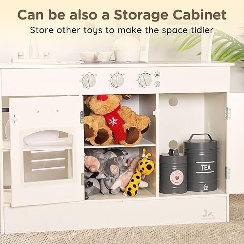 Miniatura 4 de SainSmart Jr. Juego de cocina para niños, juego de cocina de madera con luces y sonidos, máquina de hielo, horno y fregadero, cocina de juguete de