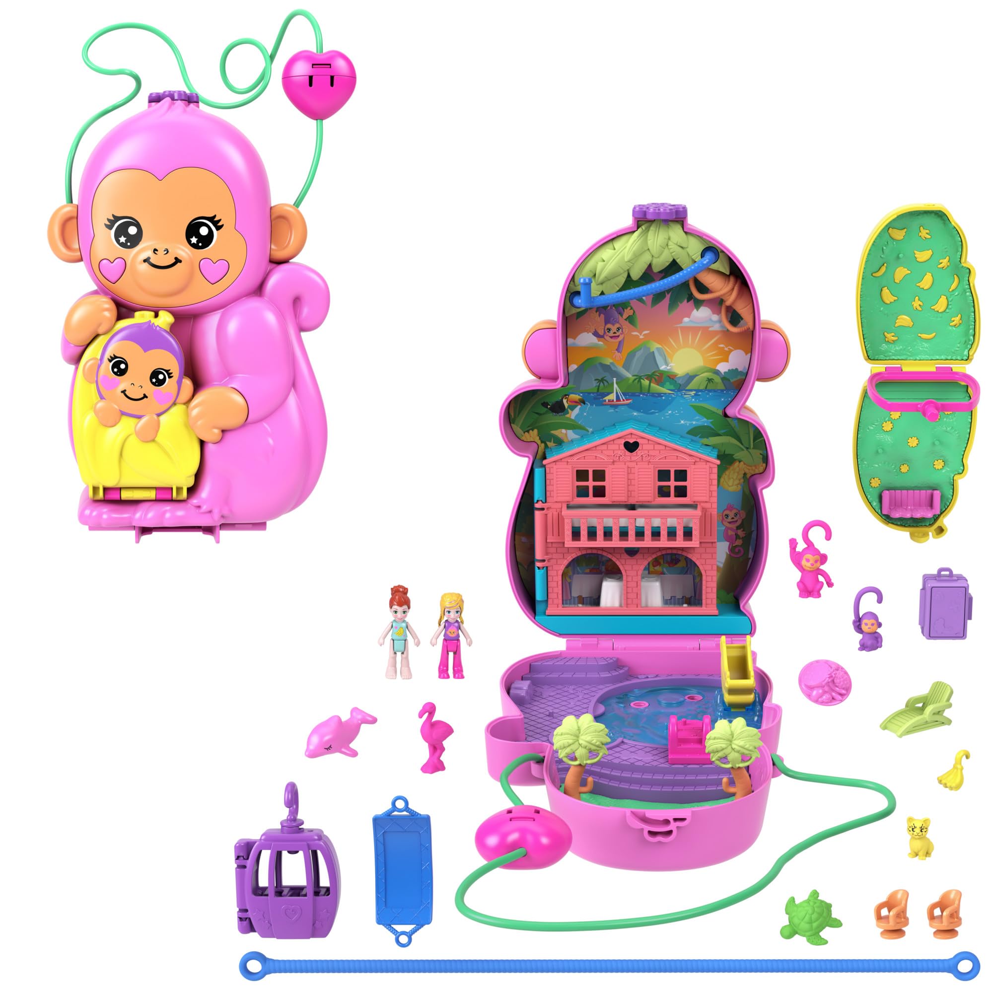 Mu Ecas Polly Pocket Y Set De Juego Con Mascotas Y 13 Accesorios 2 En 1: Mam Mono Y Beb , Bolso Para Llevar Puesto Y Juguete De Animal-image