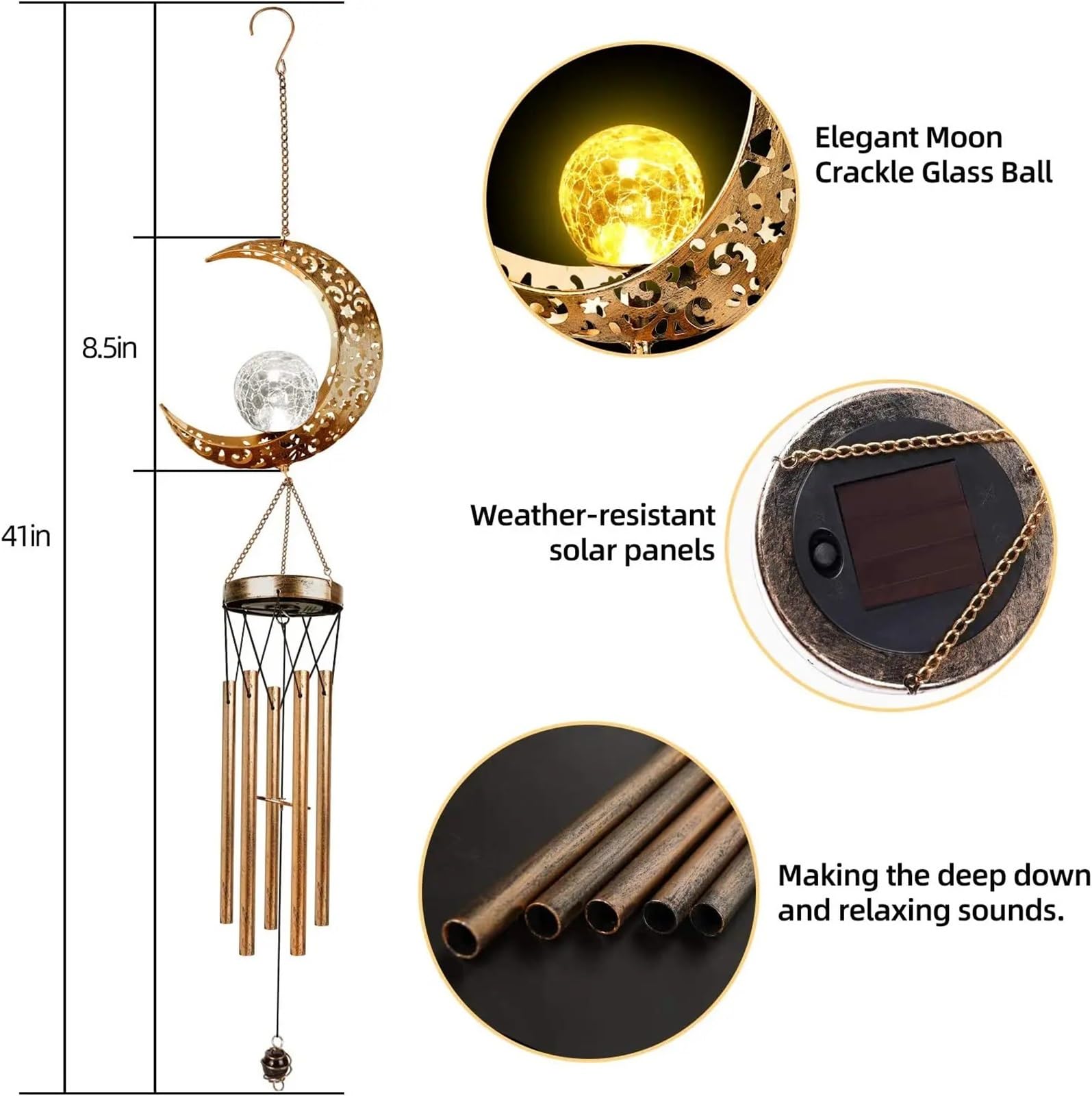 Campanelli eolici in metallo for esterni, con luna, sole e stelle, campane uniche for decorazioni esterne impermeabili for la casa