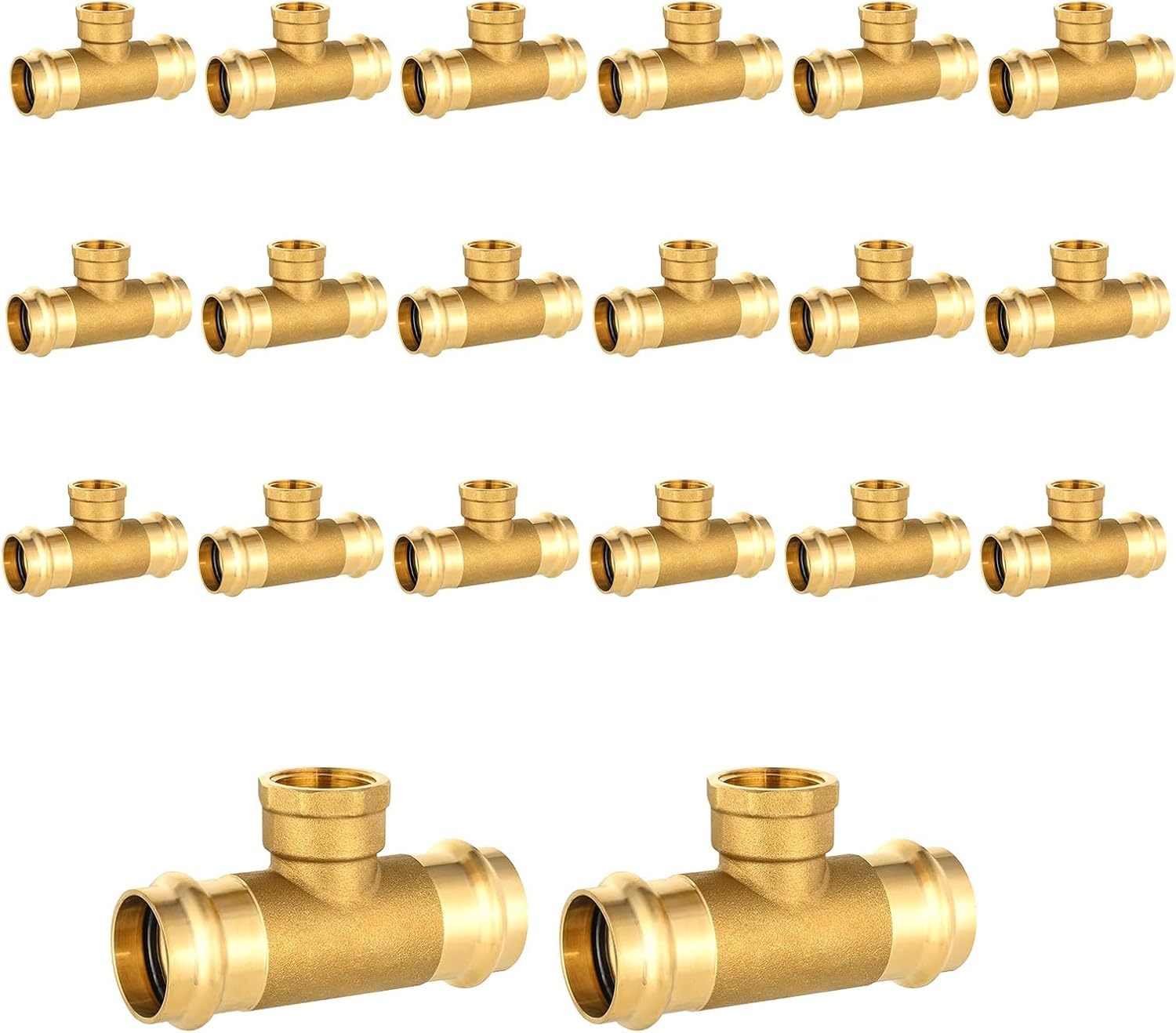 2-Pack HeSun Copper Pressure Fitting Tee, 1"PRESS x 1"PRESS x 3/4"Female NPT Tee, LF Brass