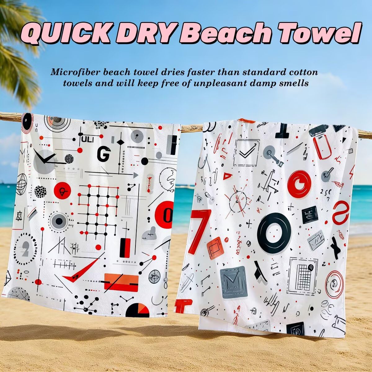 Serviette de Plage Microfibre, Lot de 2 Serviette de Bain Grande Taille 90x180 cm, Séchage Rapide Drap de Bain Géométrie, Anti Sable Serviettes de Plage, Serviettes Microfibre Sport pour Travel -4036