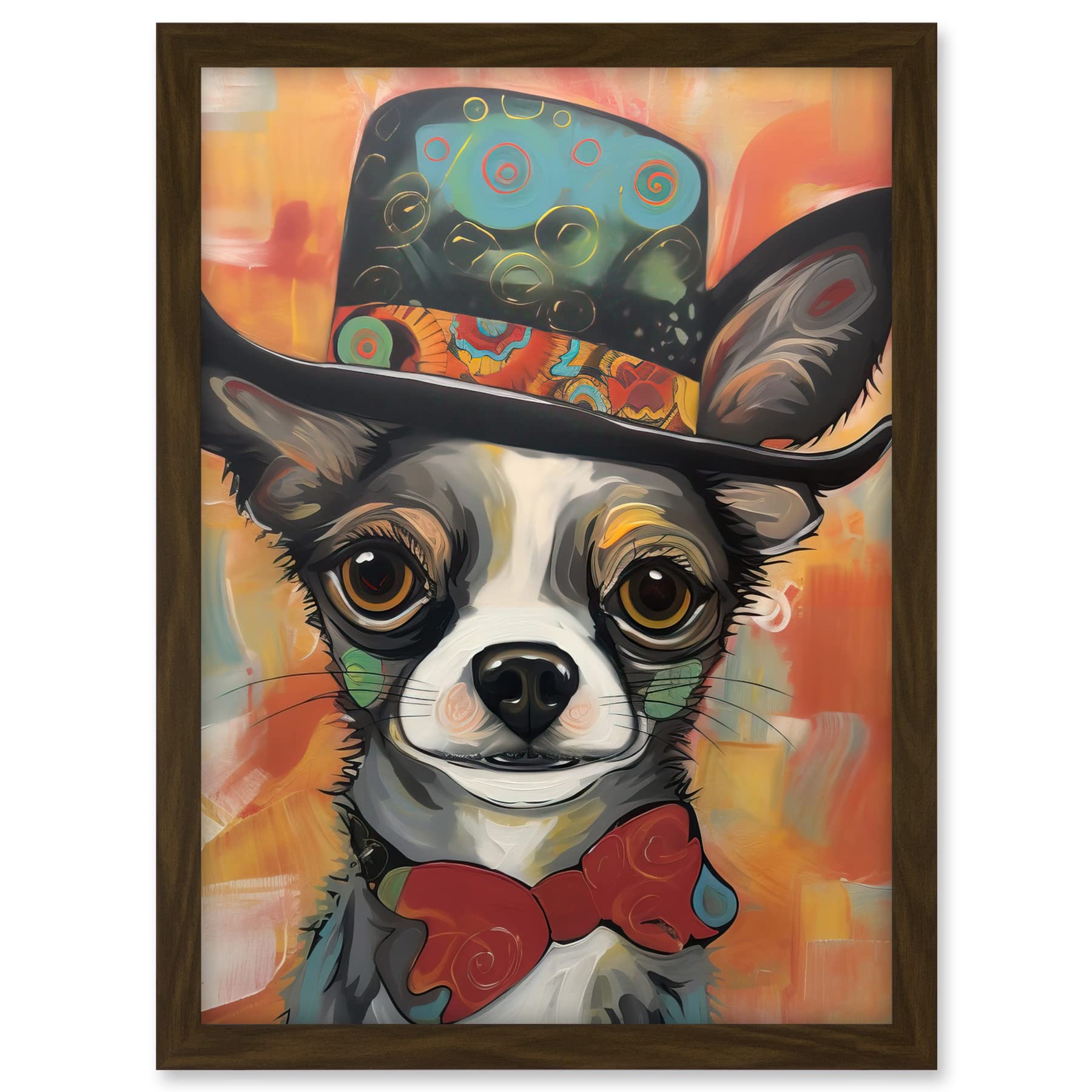 Artery8 Chihuahua Dog Top Hat and Bowtie Modern Folk Art Artwork Framed A3 Wall Art Print