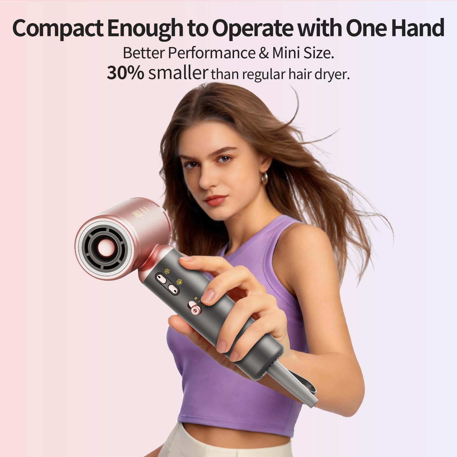 Pink Dual Voltage Travel Mini Hair Dryer, 110,000 RPM, EU/UK Adapters