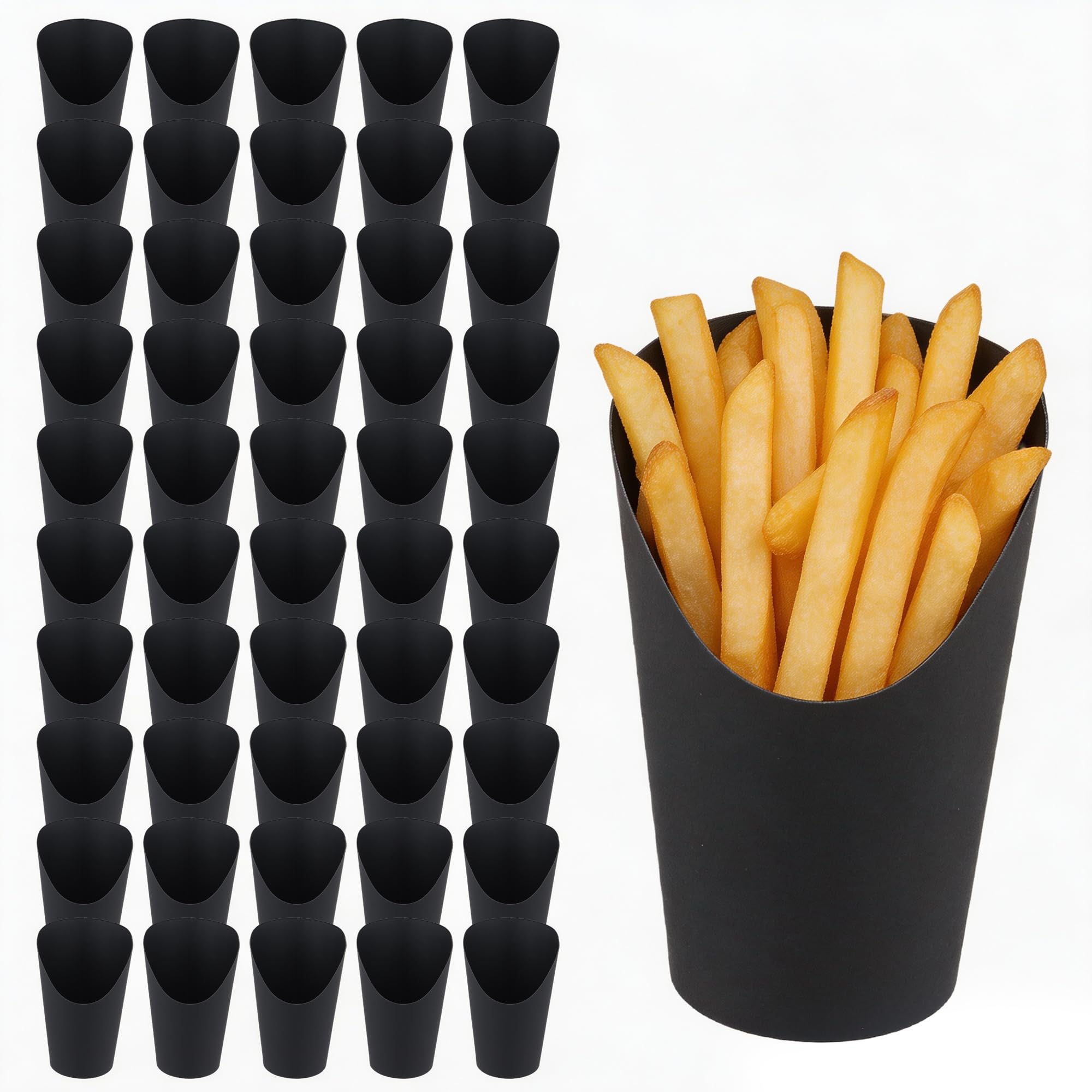 DAKFOOK 200 PCS 12oz French Fries Holder,Black Kraft Paper Charcuterie Cups