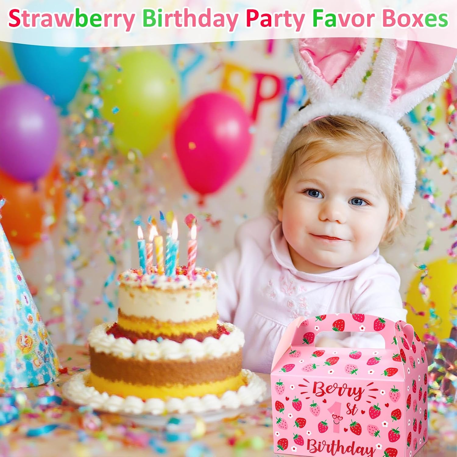 AmazingSpark 24 Pack Strawberry First Birthday Party Favor Boxes 6.1 x 3.9 x 8.3 Inch Sweet Strawberry Goodie Gifts Bags Red Pink Berry Decorations for One Berry Theme Birthday Baby Shower