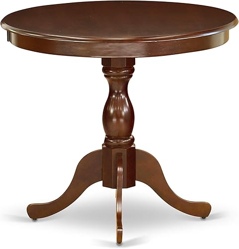 Miniatura 5 de East West Furniture AMAB3-MAH-72 - Juego antiguo de 3 piezas que contiene una mesa redonda de comedor con pedestal y 2 sillas Parsons de piel
