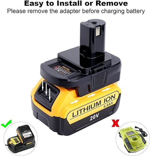 Miniatura 6 de Adaptador de batería DM18RL para batería De-Walt a Ryobi y para Mil-K a ryobi, convierte De-Walt 20V/Mil-K 18V a Ryobi 18V One+ batería de iones de